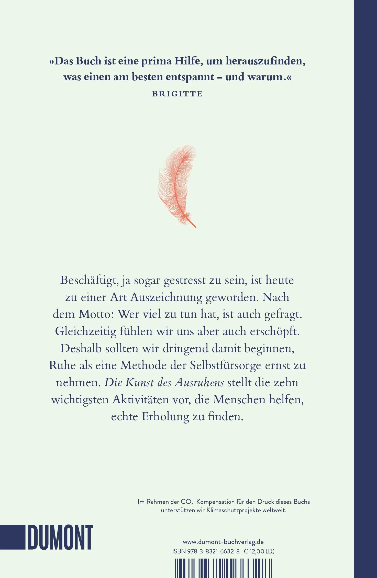 Buchrückseite von 'Die Kunst des Ausruhens' mit Klappentext - Taschenbuch