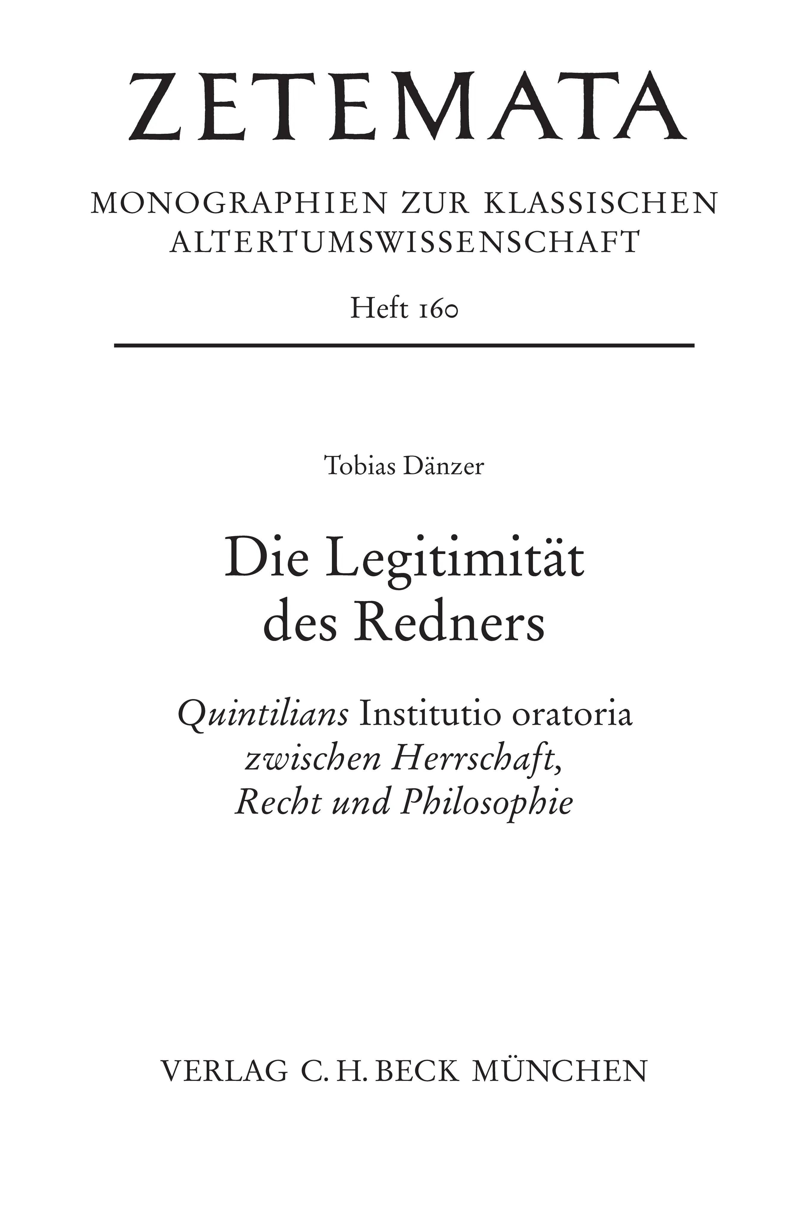 Cover: Die Legitimität des Redners (Taschenbuch) von Tobias Dänzer