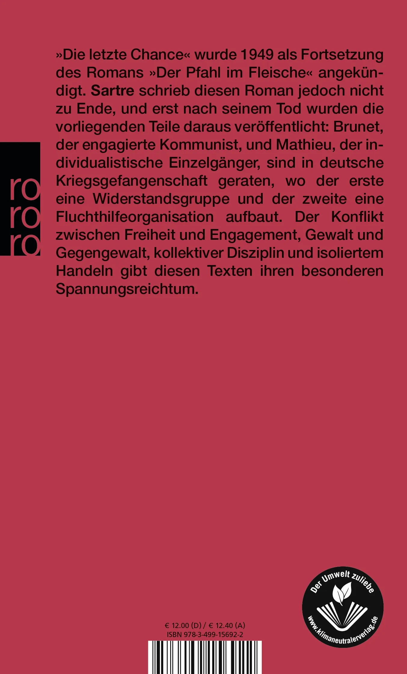 Buchrückseite von 'Die letzte Chance' mit Klappentext - Taschenbuch