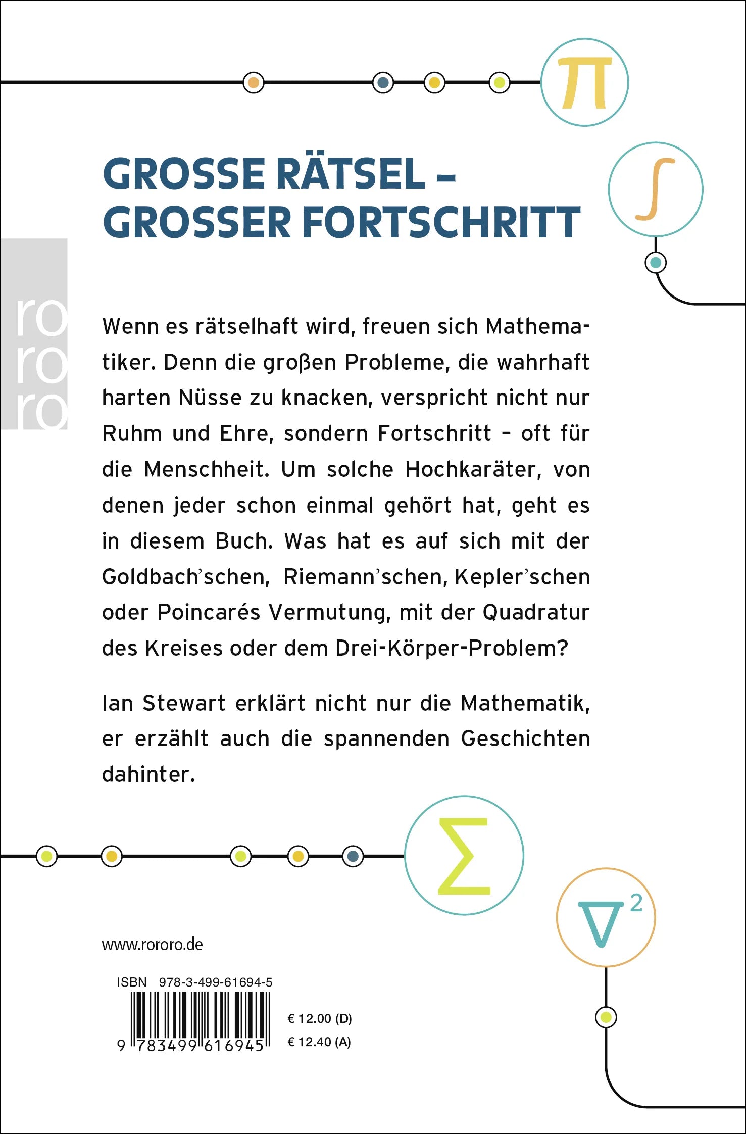 Buchrückseite von 'Die letzten Rätsel der Mathematik' mit Klappentext - Taschenbuch