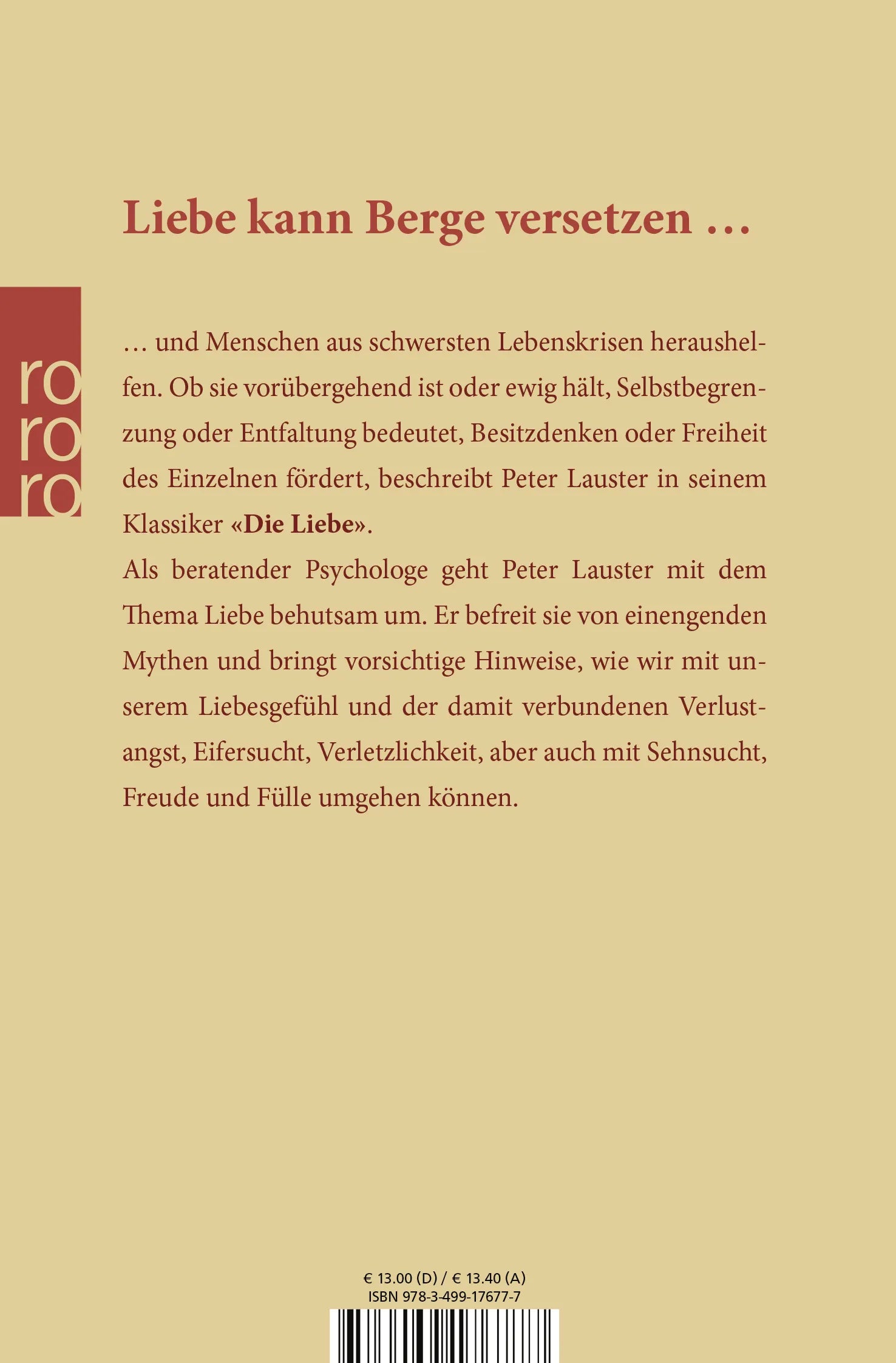 Buchrückseite von 'Die Liebe' mit Klappentext - Taschenbuch
