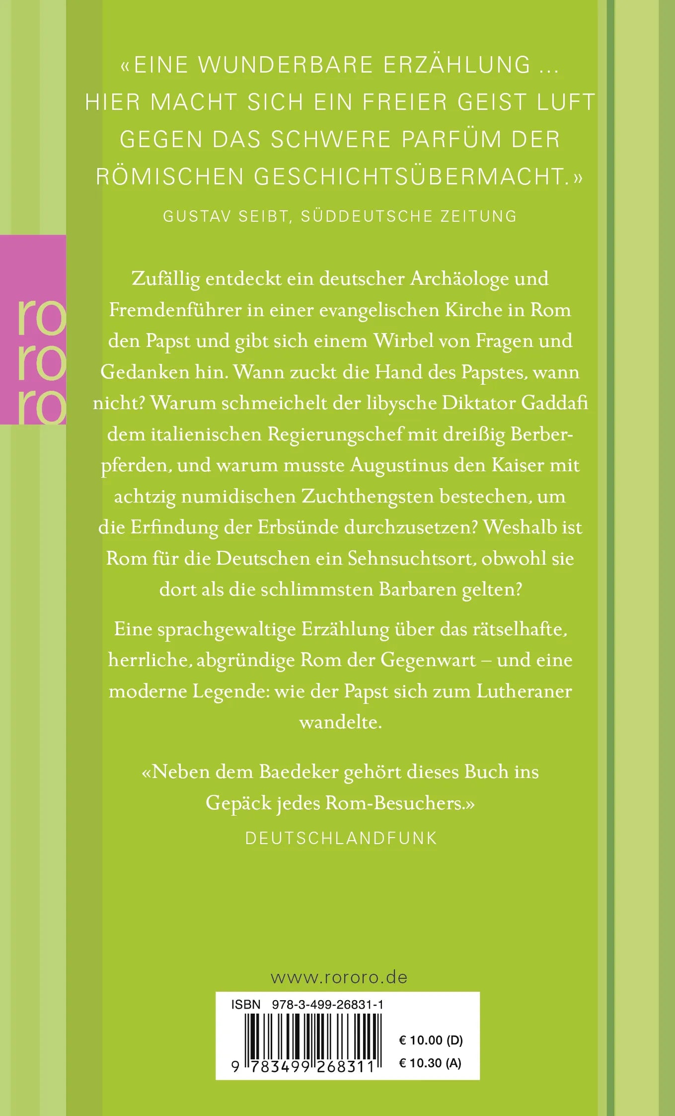 Buchrückseite von 'Die linke Hand des Papstes' mit Klappentext - Taschenbuch