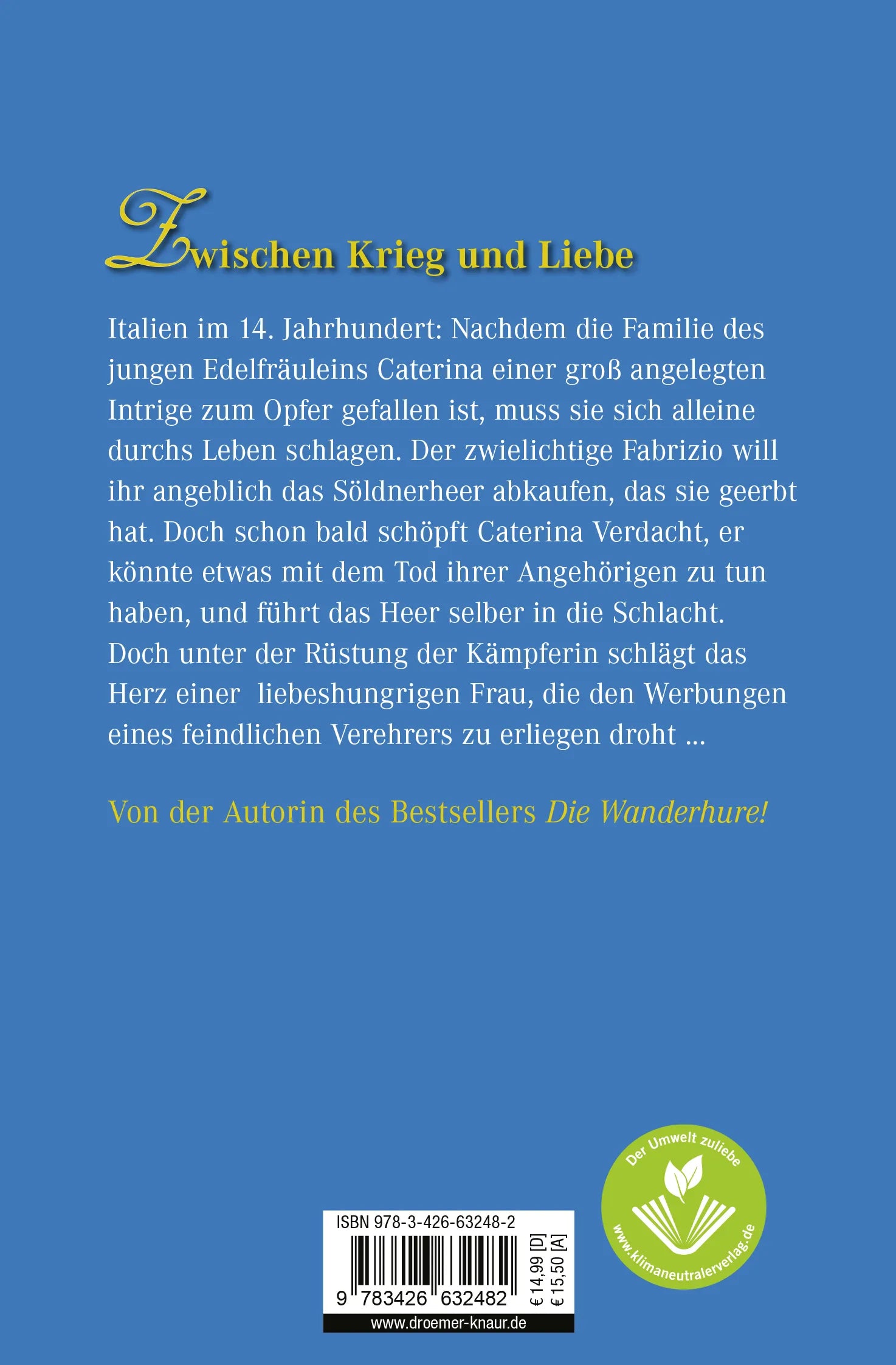 Buchrückseite von 'Die Löwin' mit Klappentext - Taschenbuch