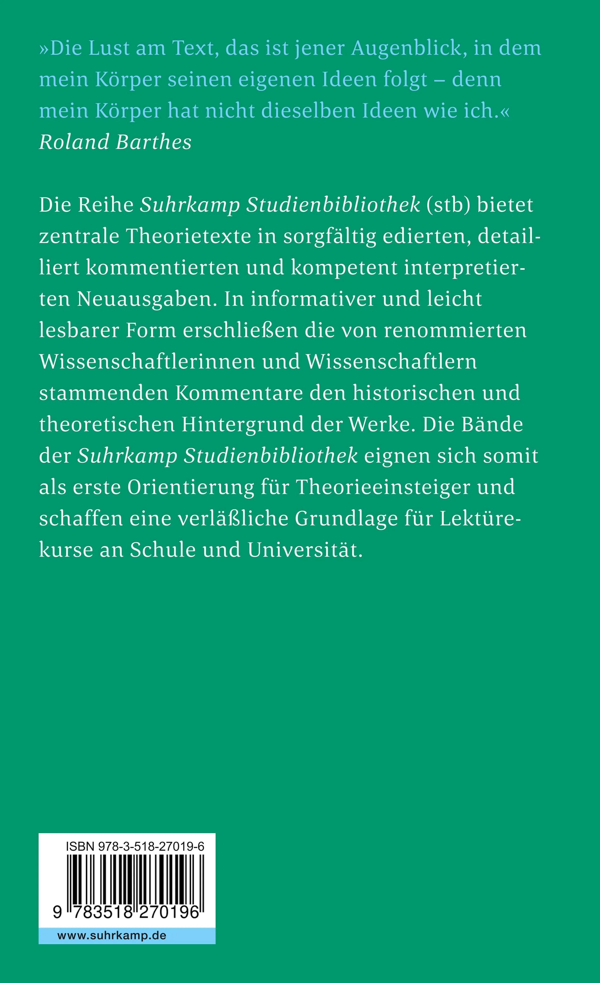 Buchrückseite von 'Die Lust am Text' mit Klappentext - Taschenbuch