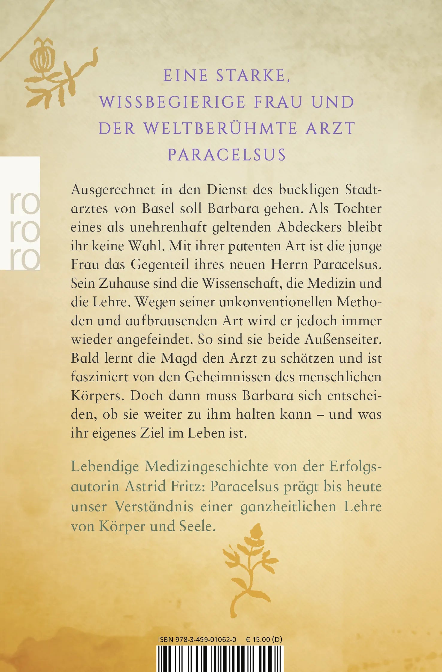 Buchrückseite von 'Die Magd des Medicus' mit Klappentext - Taschenbuch