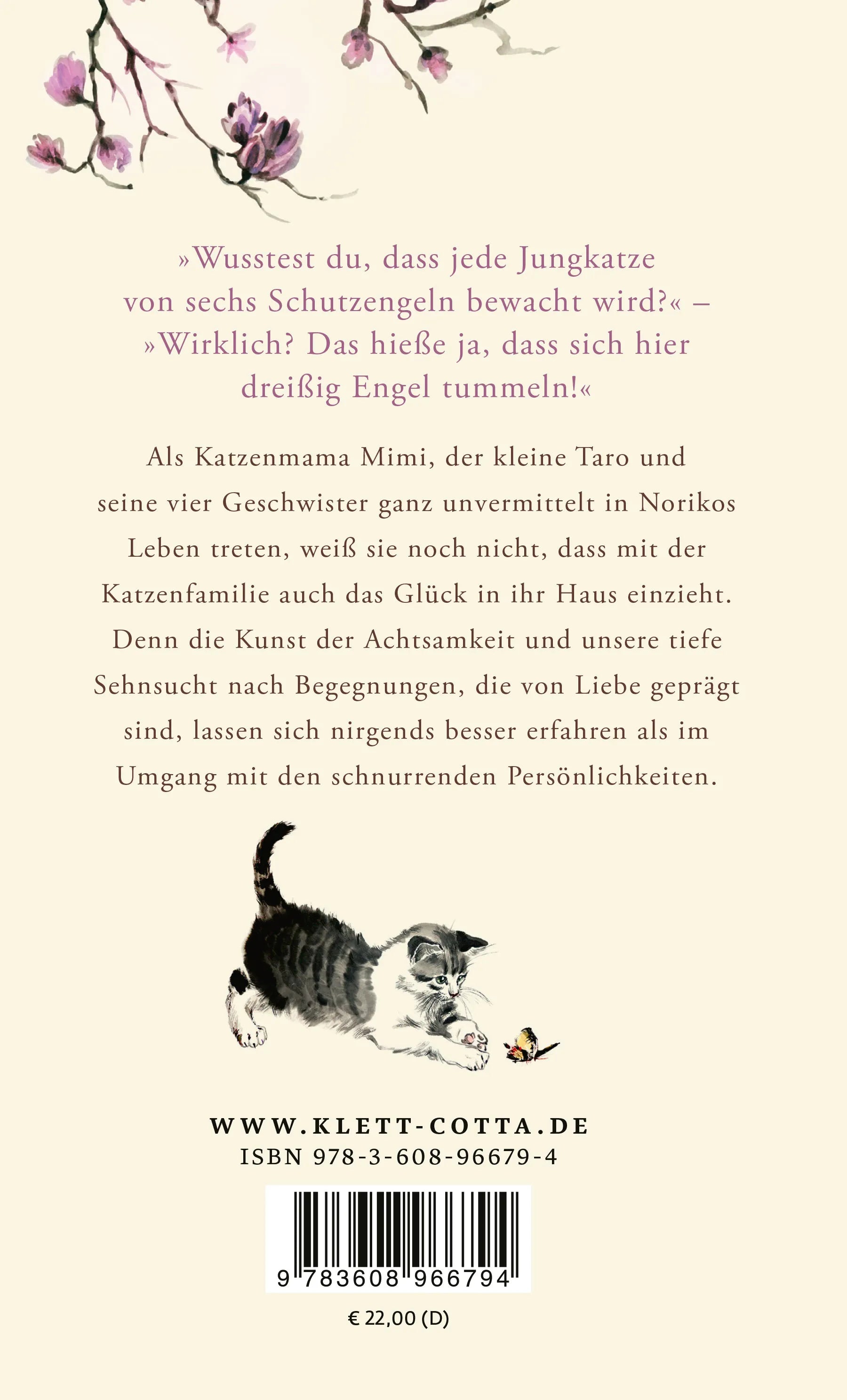 Buchrückseite von 'Die Magnolienkatzen' mit Klappentext - Gebundene Ausgabe