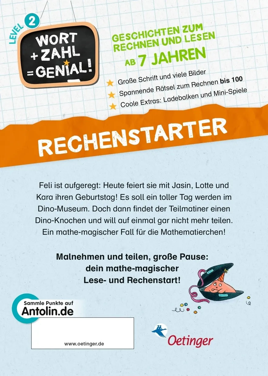 Buchrückseite von 'Die Mathematierchen. Teilmatiner auf Dino-Jagd' mit Klappentext - Gebundene Ausgabe