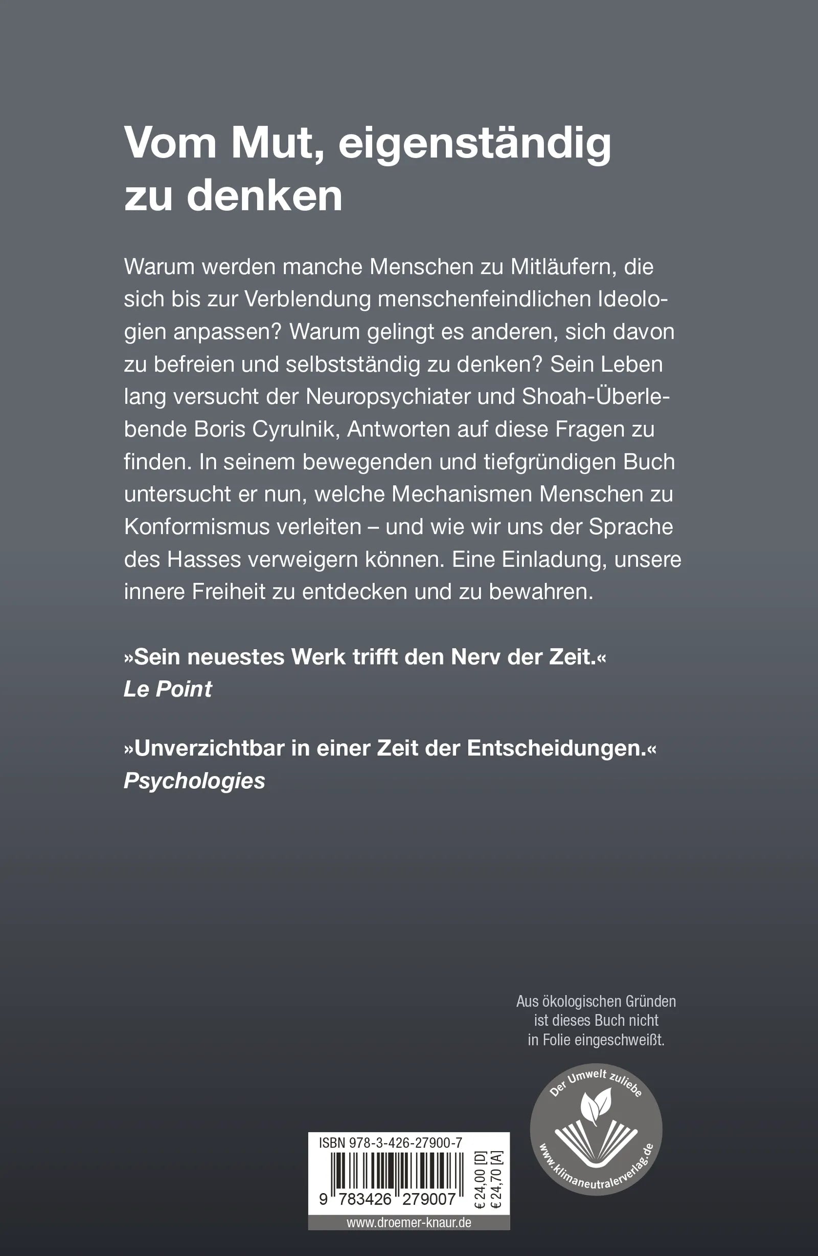 Buchrückseite von 'Die mit den Wölfen heulen' mit Klappentext - Gebundene Ausgabe