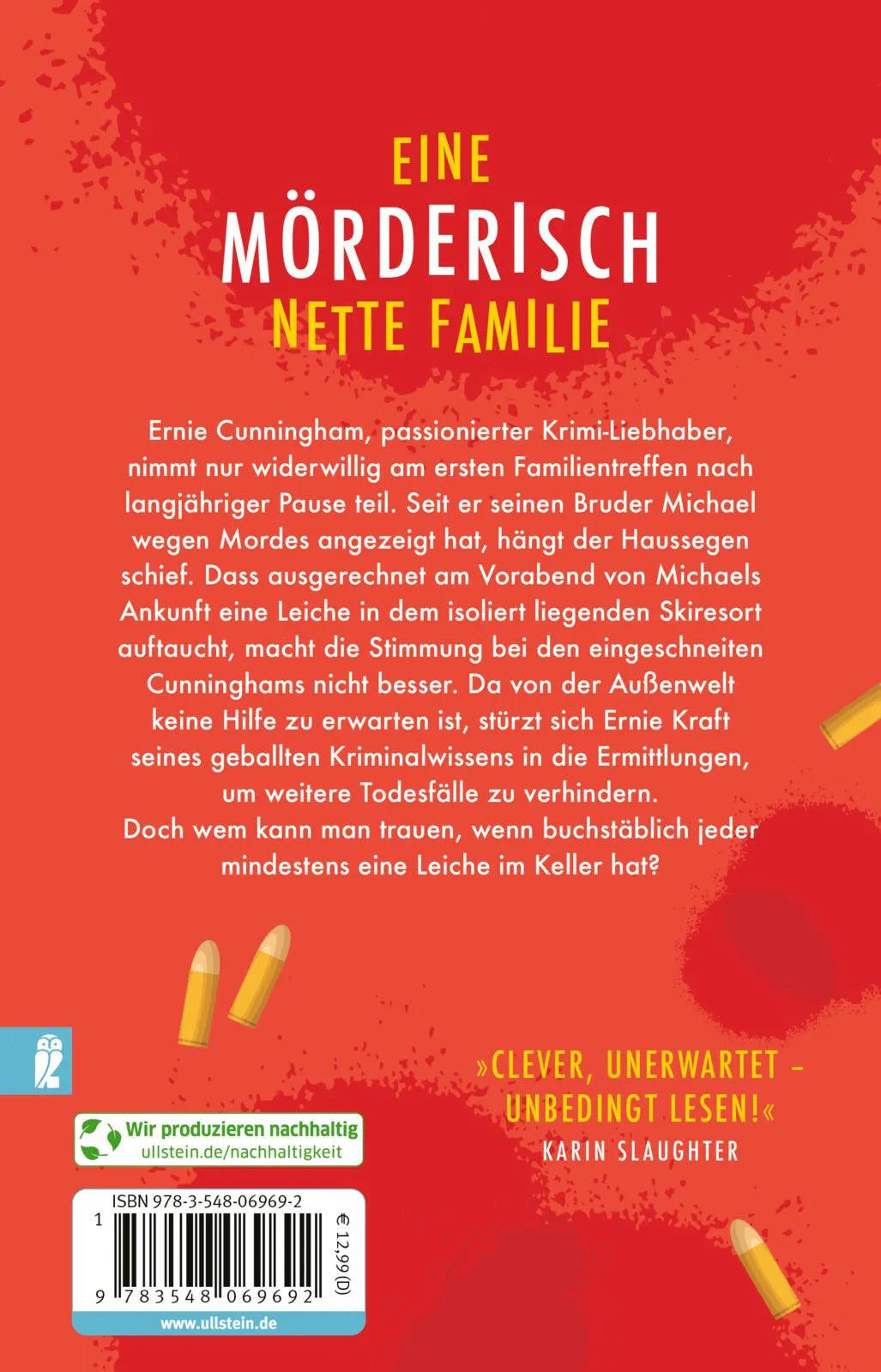 Buchrückseite von 'Die mörderischen Cunninghams. Irgendwen haben wir doch alle auf dem Gewissen' mit Klappentext - Taschenbuch