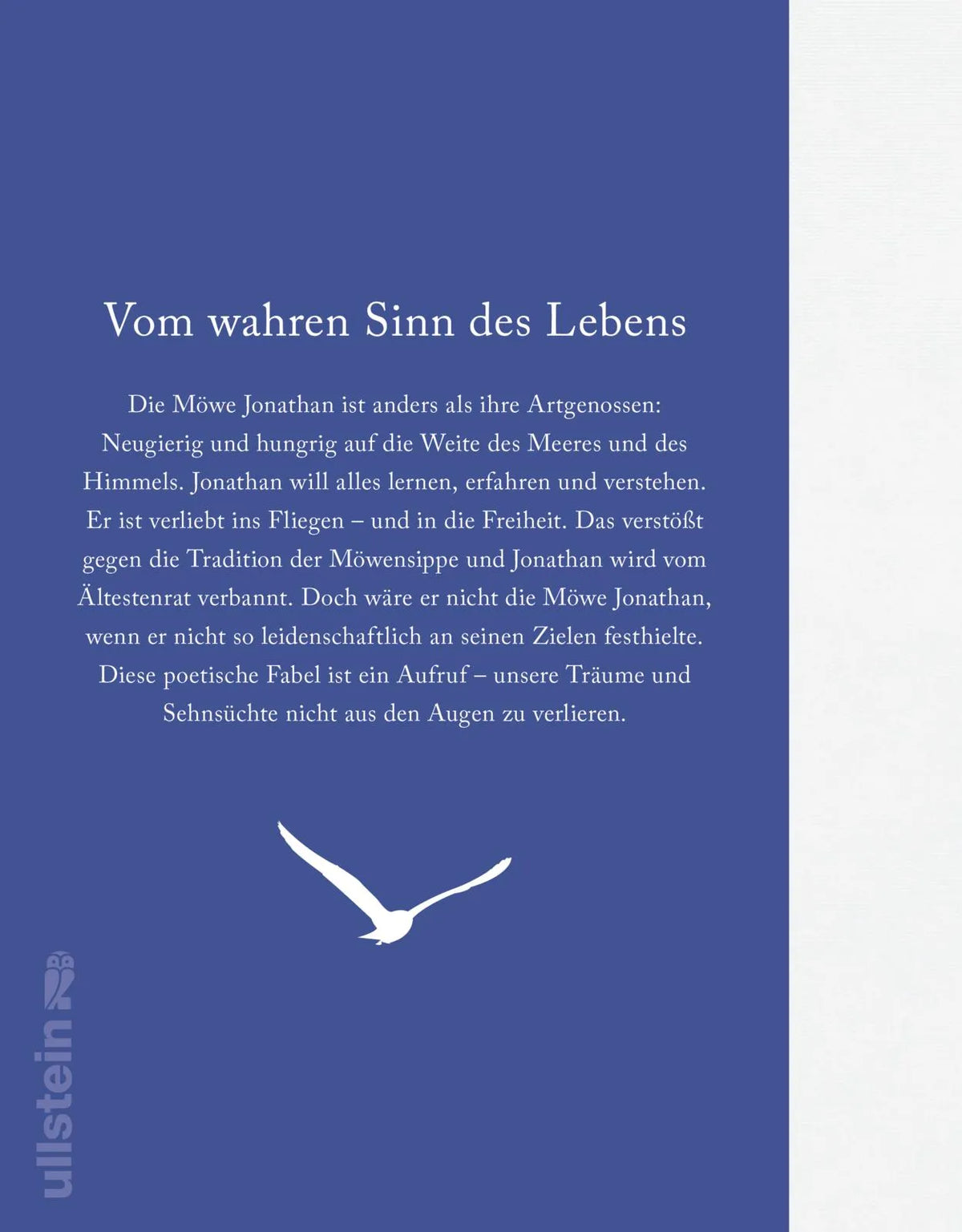 Buchrückseite von 'Die Möwe Jonathan' mit Klappentext - Gebundene Ausgabe