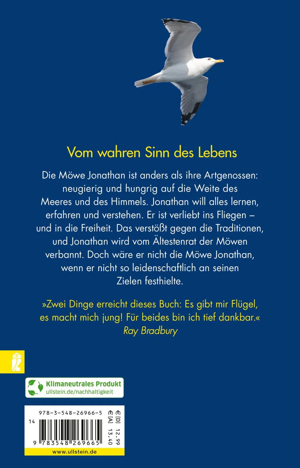 Buchrückseite von 'Die Möwe Jonathan' mit Klappentext - Taschenbuch