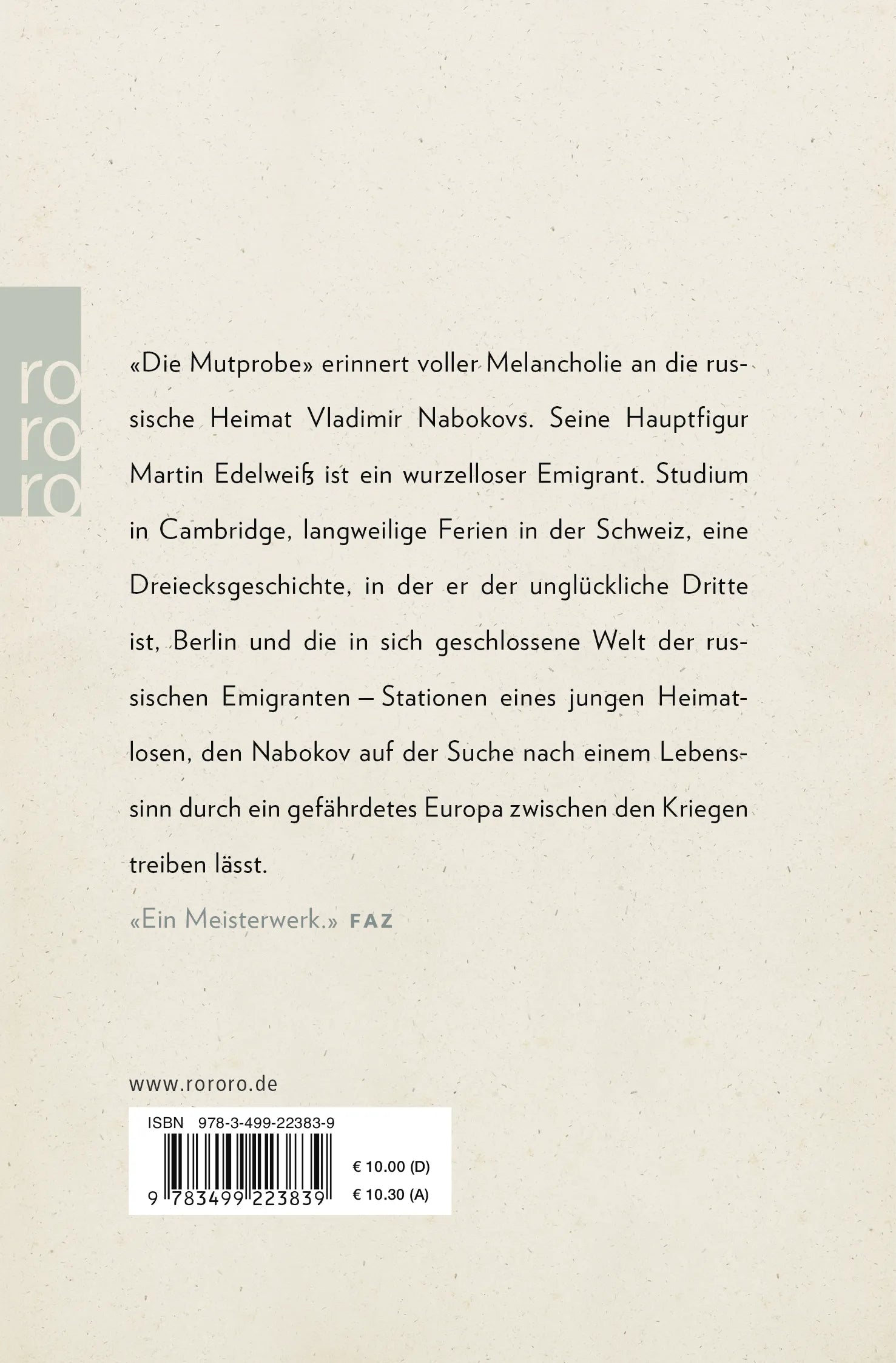 Buchrückseite von 'Die Mutprobe' mit Klappentext - Taschenbuch