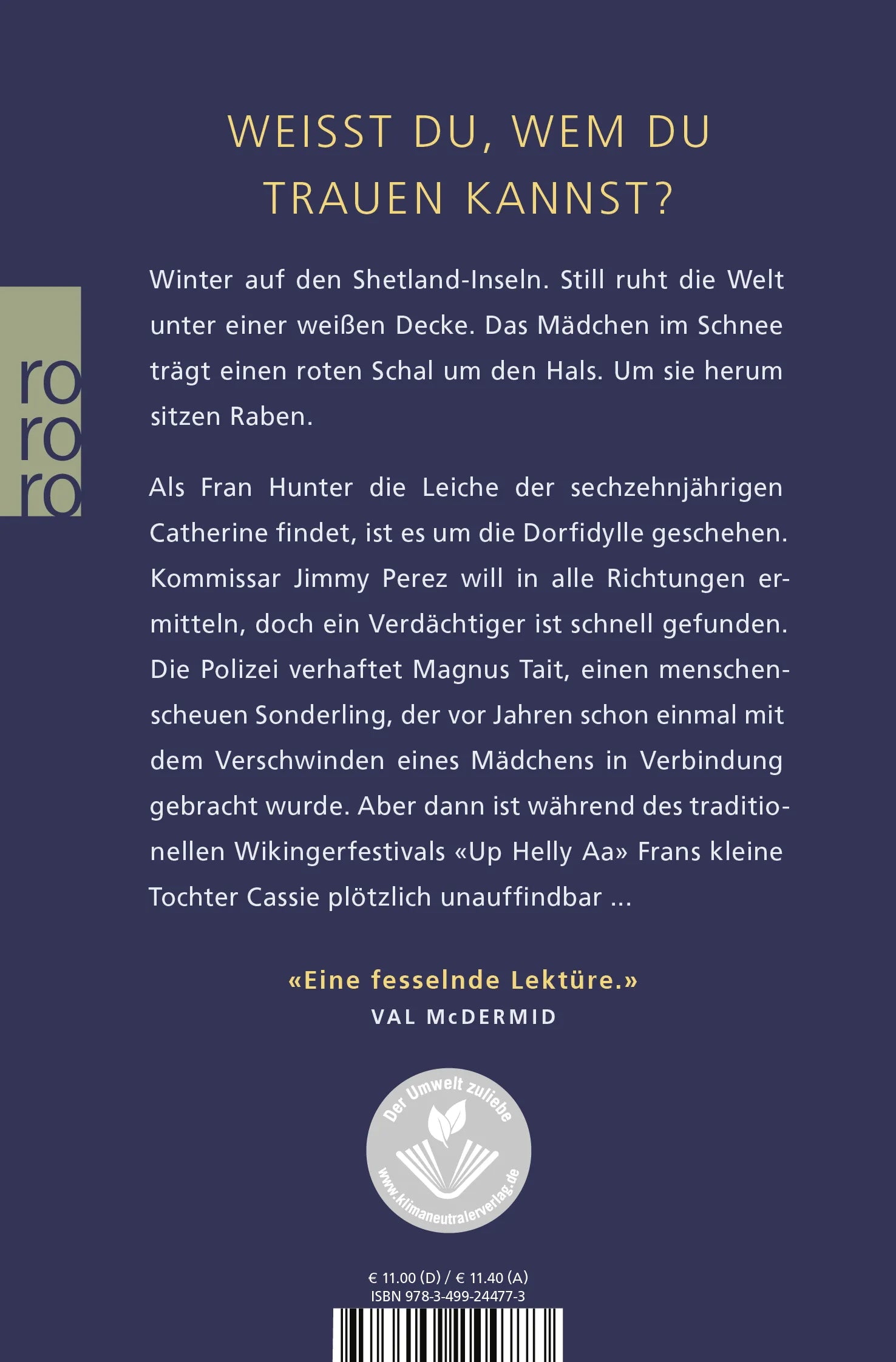 Buchrückseite von 'Die Nacht der Raben' mit Klappentext - Taschenbuch