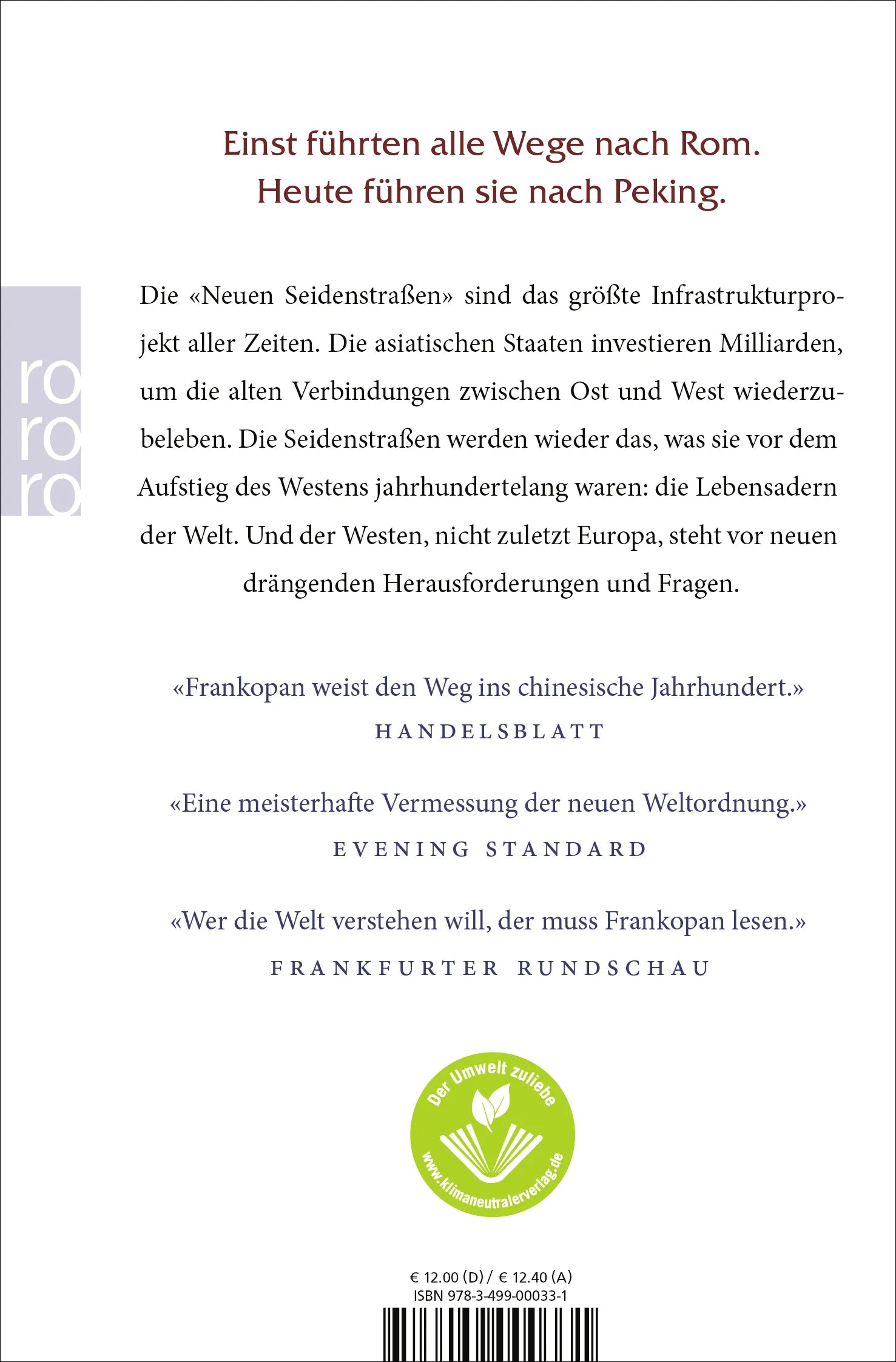 Buchrückseite von 'Die neuen Seidenstraßen' mit Klappentext - Taschenbuch