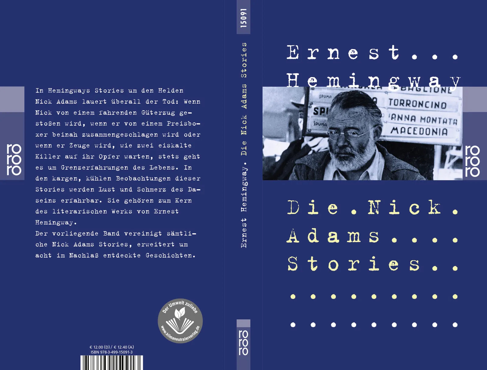 Buchrückseite von 'Die Nick Adams Stories' mit Klappentext - Taschenbuch