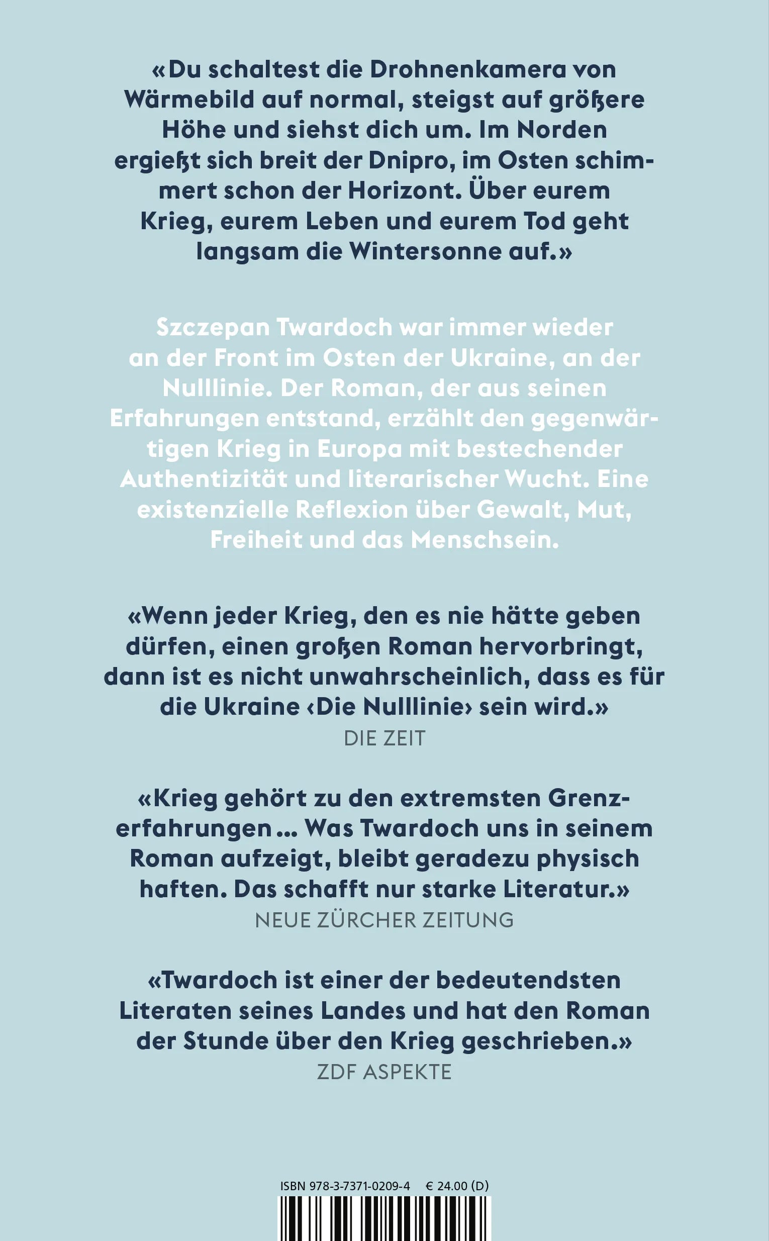 Buchrückseite von 'Die Nulllinie' mit Klappentext - Gebundene Ausgabe
