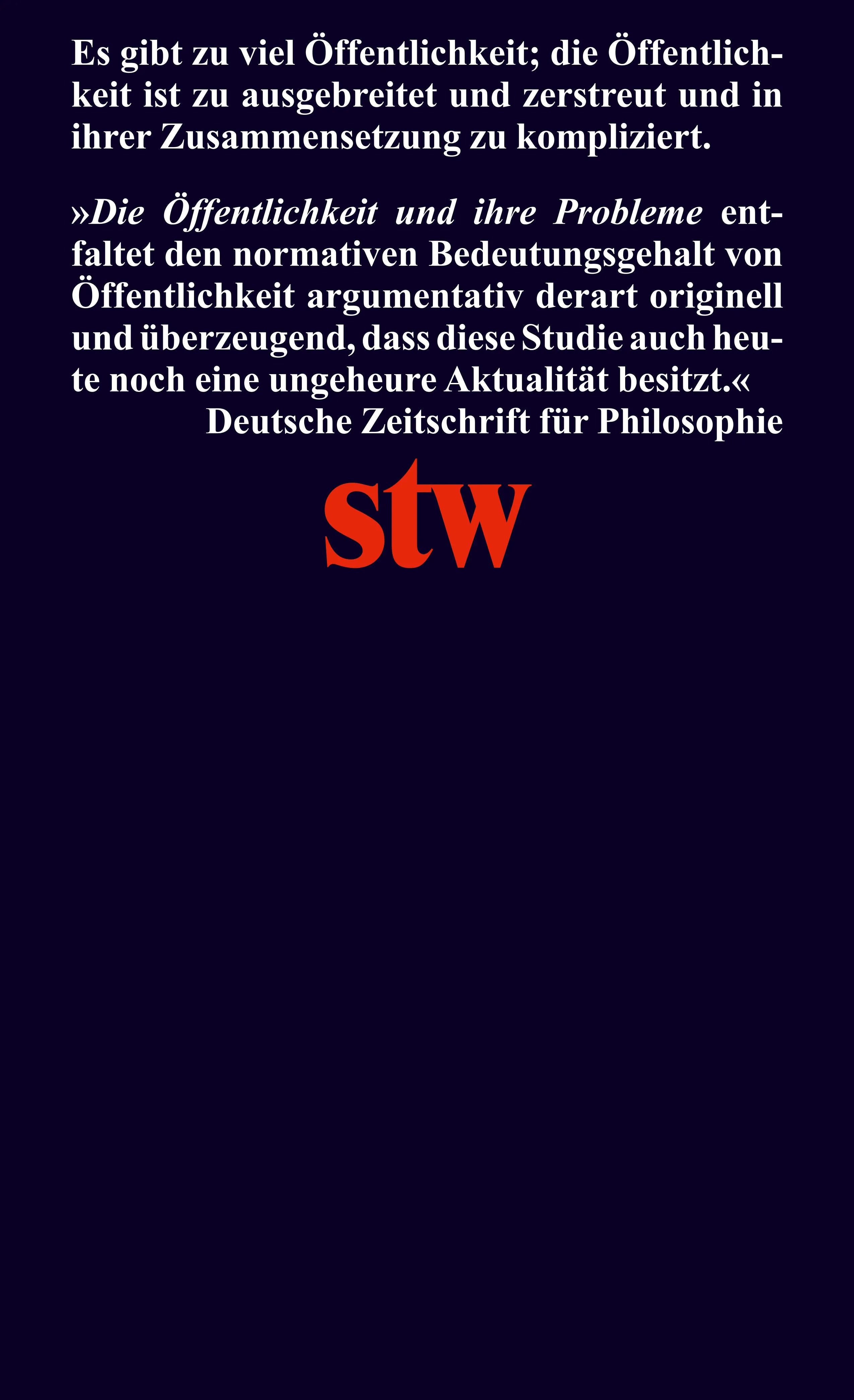 Buchrückseite von 'Die Öffentlichkeit und ihre Probleme' mit Klappentext - Taschenbuch