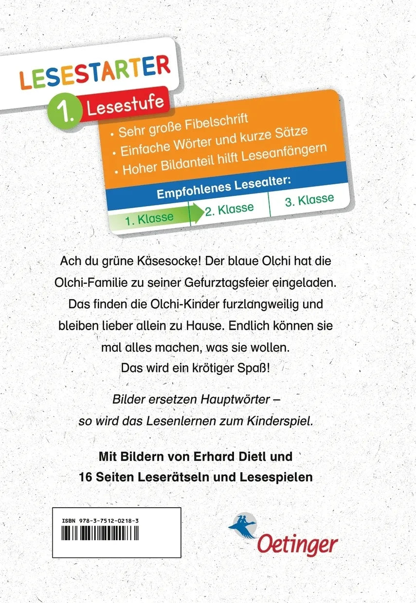 Buchrückseite von 'Die Olchis. Allein auf dem Müllberg' mit Klappentext - Gebundene Ausgabe