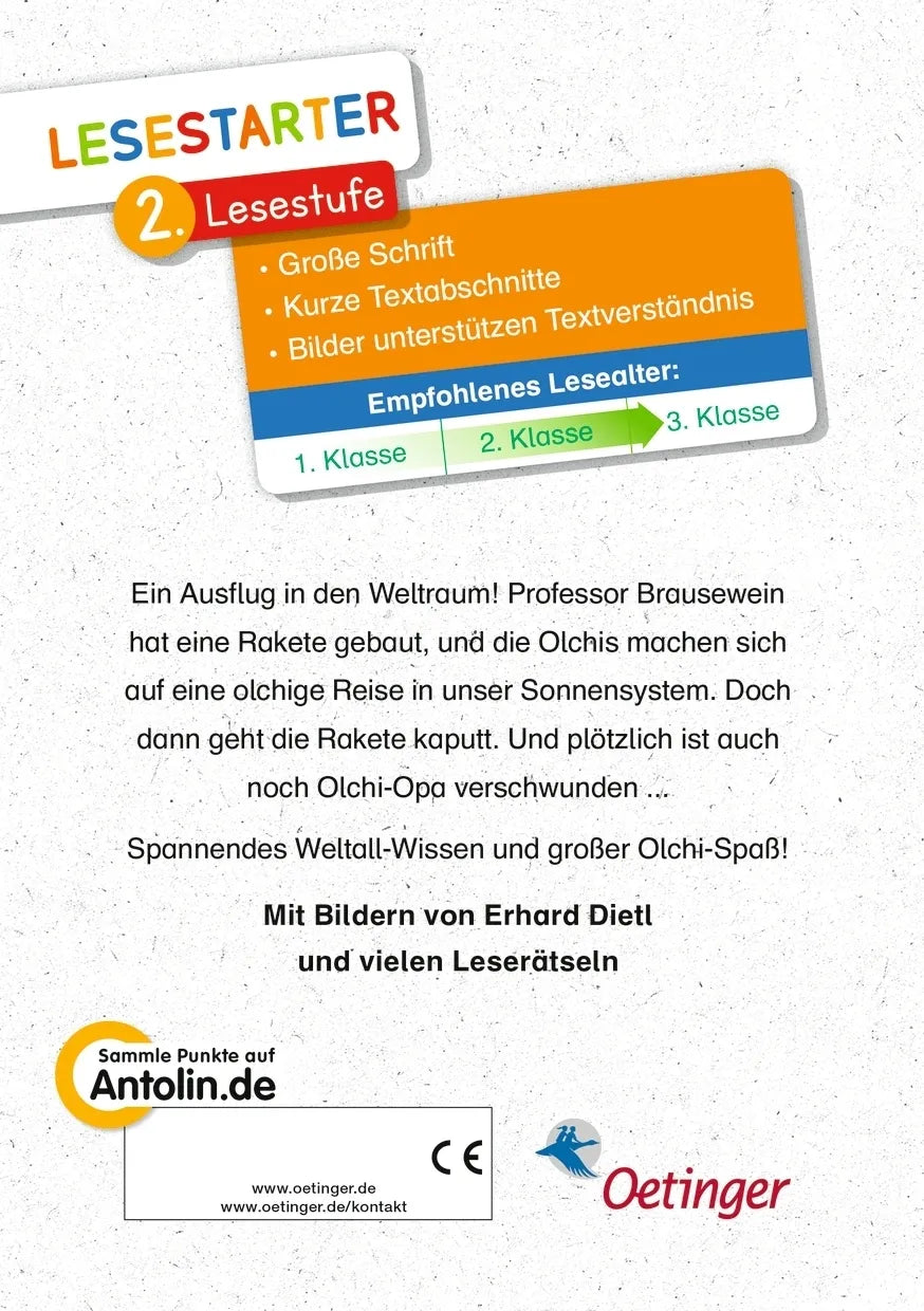 Buchrückseite von 'Die Olchis. Das große Weltraum-Abenteuer' mit Klappentext - Gebundene Ausgabe