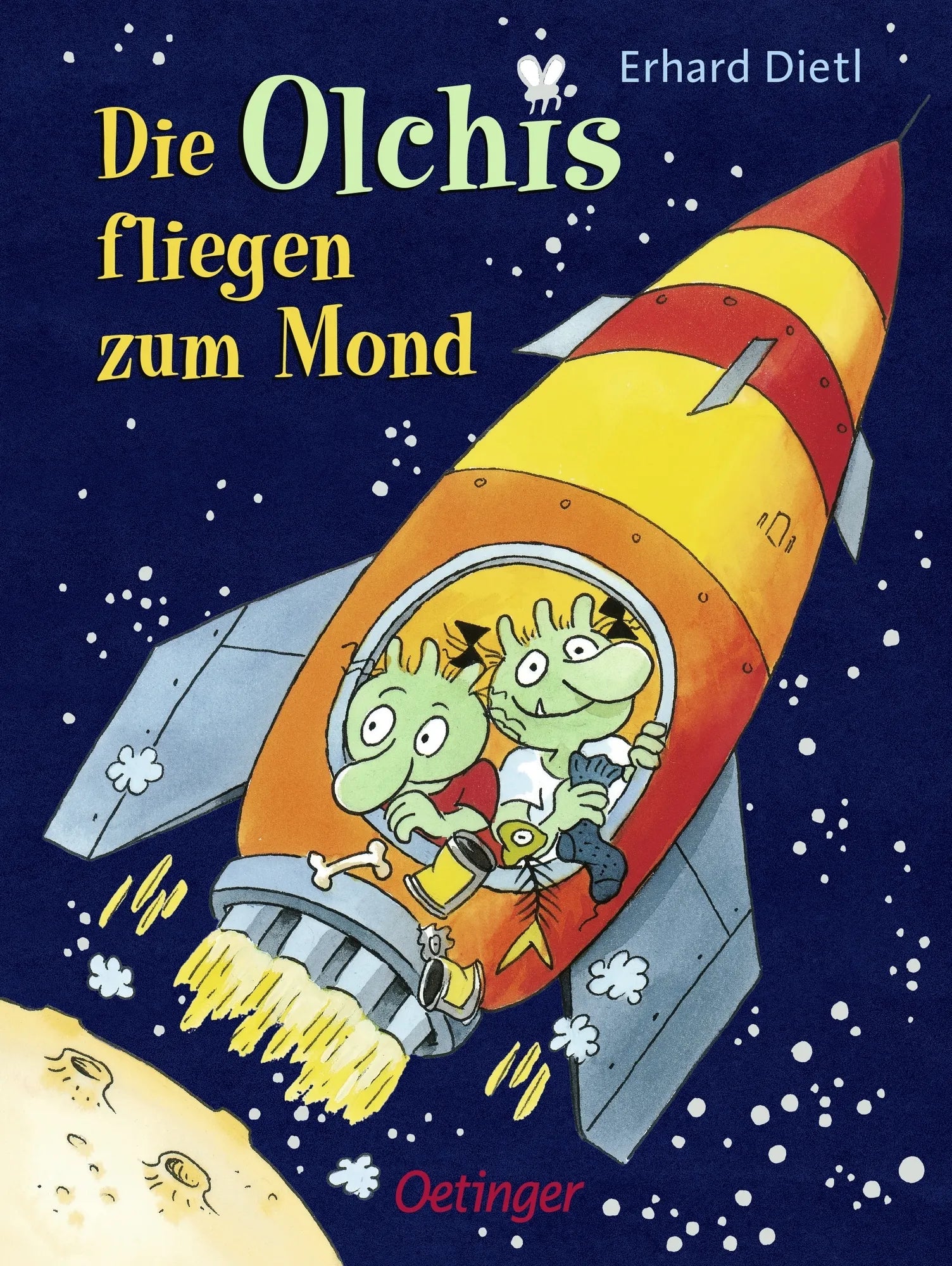 Buchcover von 'Die Olchis fliegen zum Mond' - Gebundene Ausgabe von Erhard Dietl
