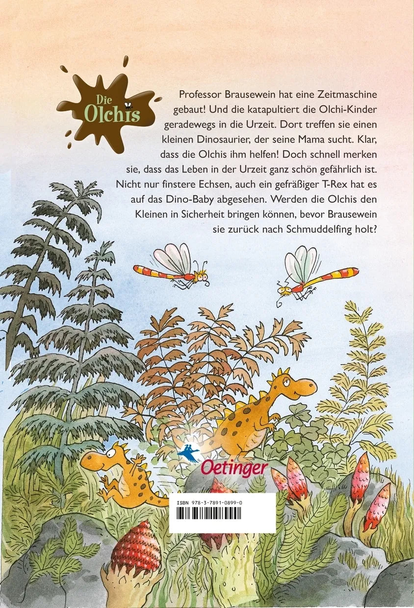 Buchrückseite von 'Die Olchis im Land der Dinos' mit Klappentext - Gebundene Ausgabe