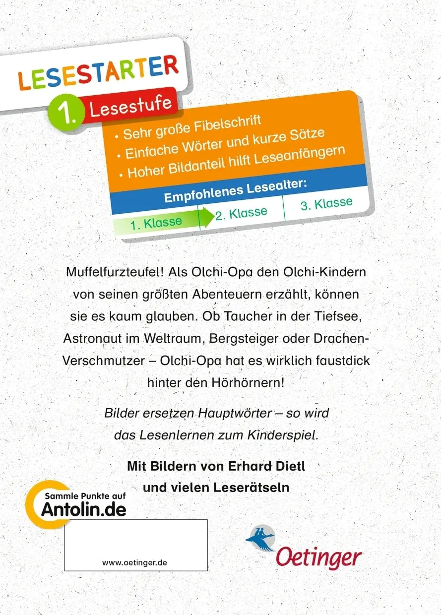 Buchrückseite von 'Die Olchis. Olchi-Opas krötigste Abenteuer' mit Klappentext - Gebundene Ausgabe