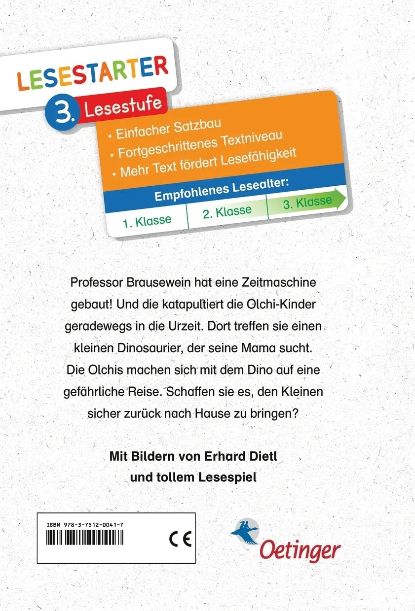 Buchrückseite von 'Die Olchis retten das Dino-Baby' mit Klappentext - Gebundene Ausgabe