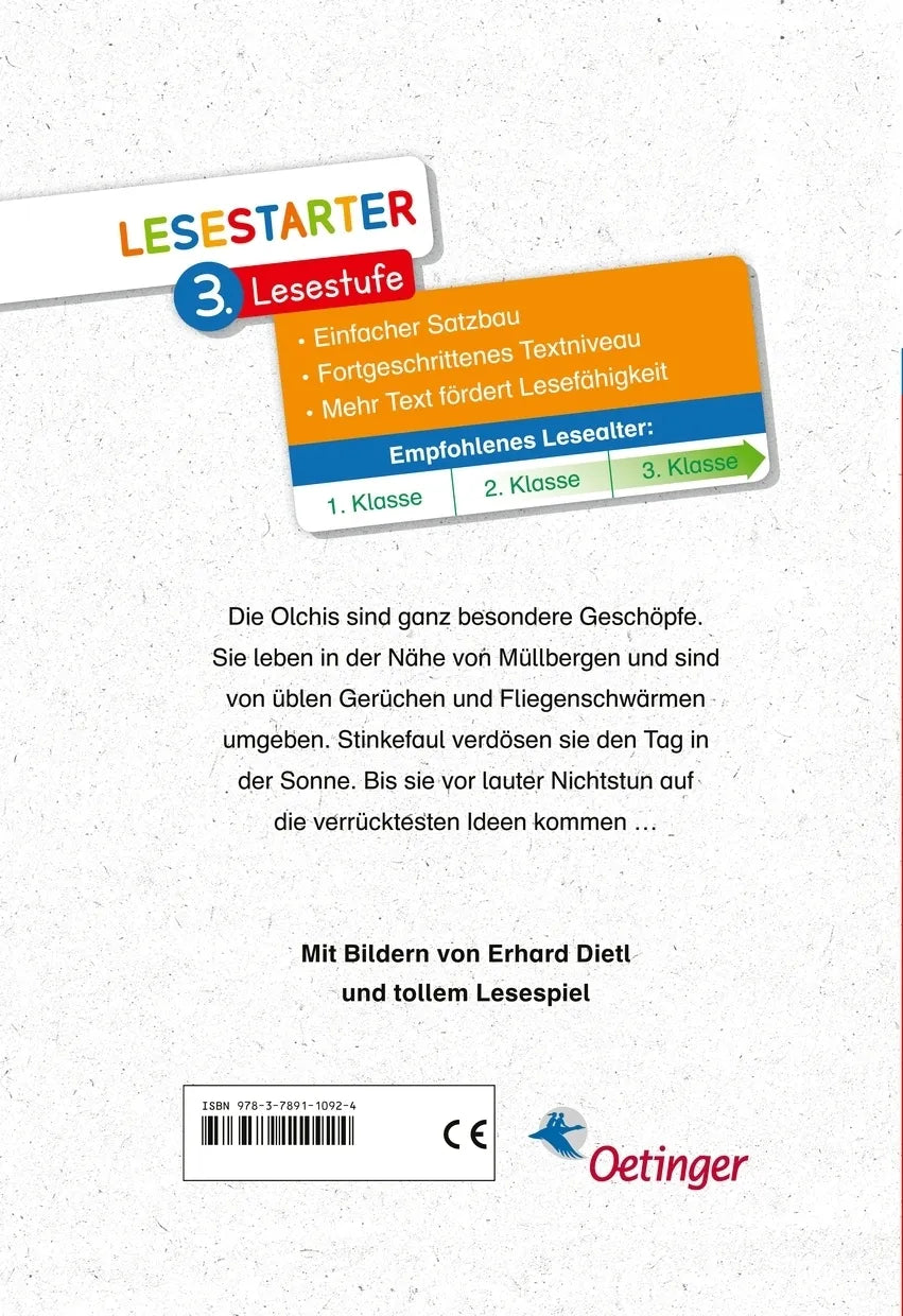 Buchrückseite von 'Die Olchis sind da' mit Klappentext - Gebundene Ausgabe