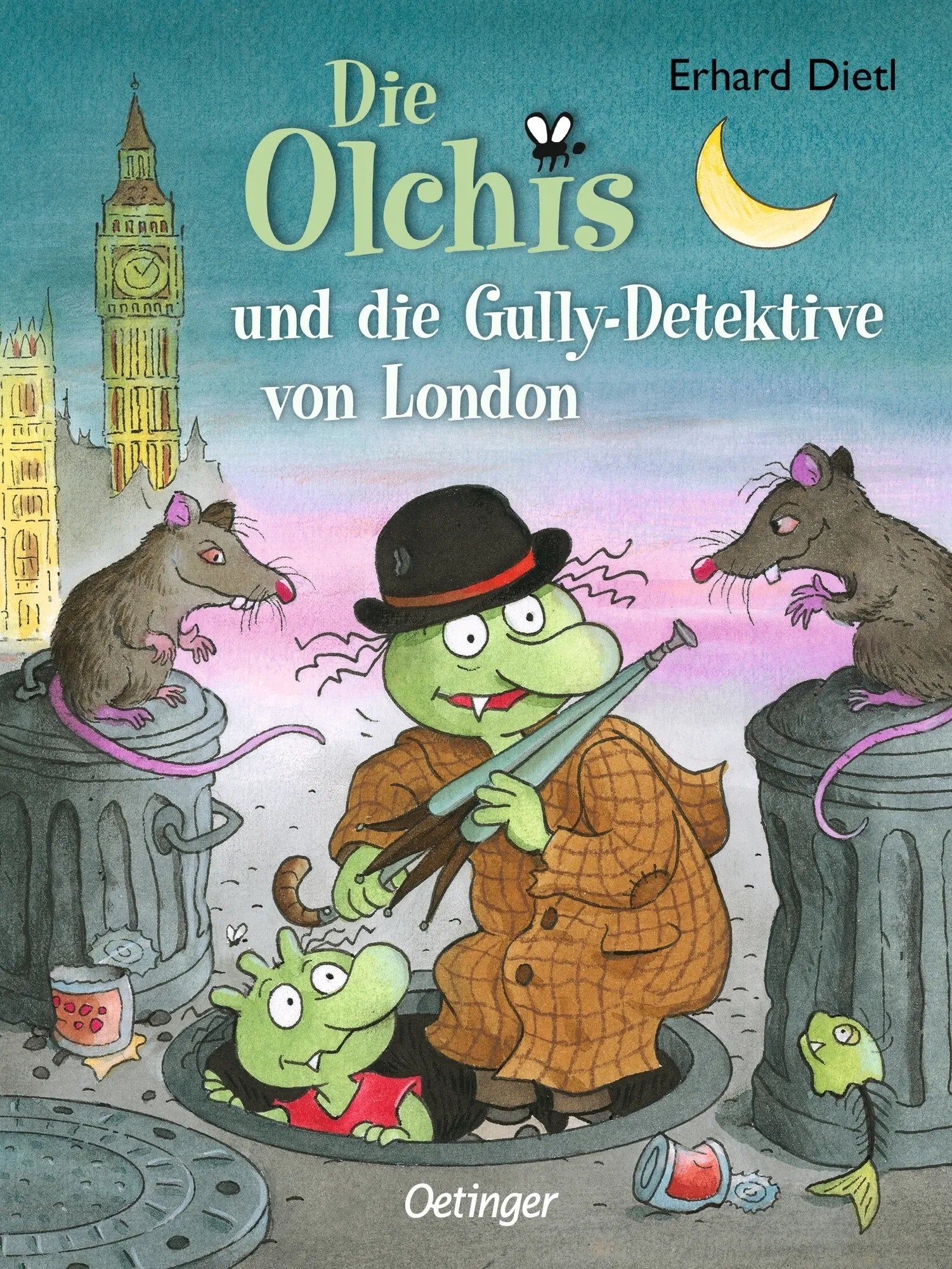 Buchcover von 'Die Olchis und die Gully-Detektive von London' - Gebundene Ausgabe von Erhard Dietl