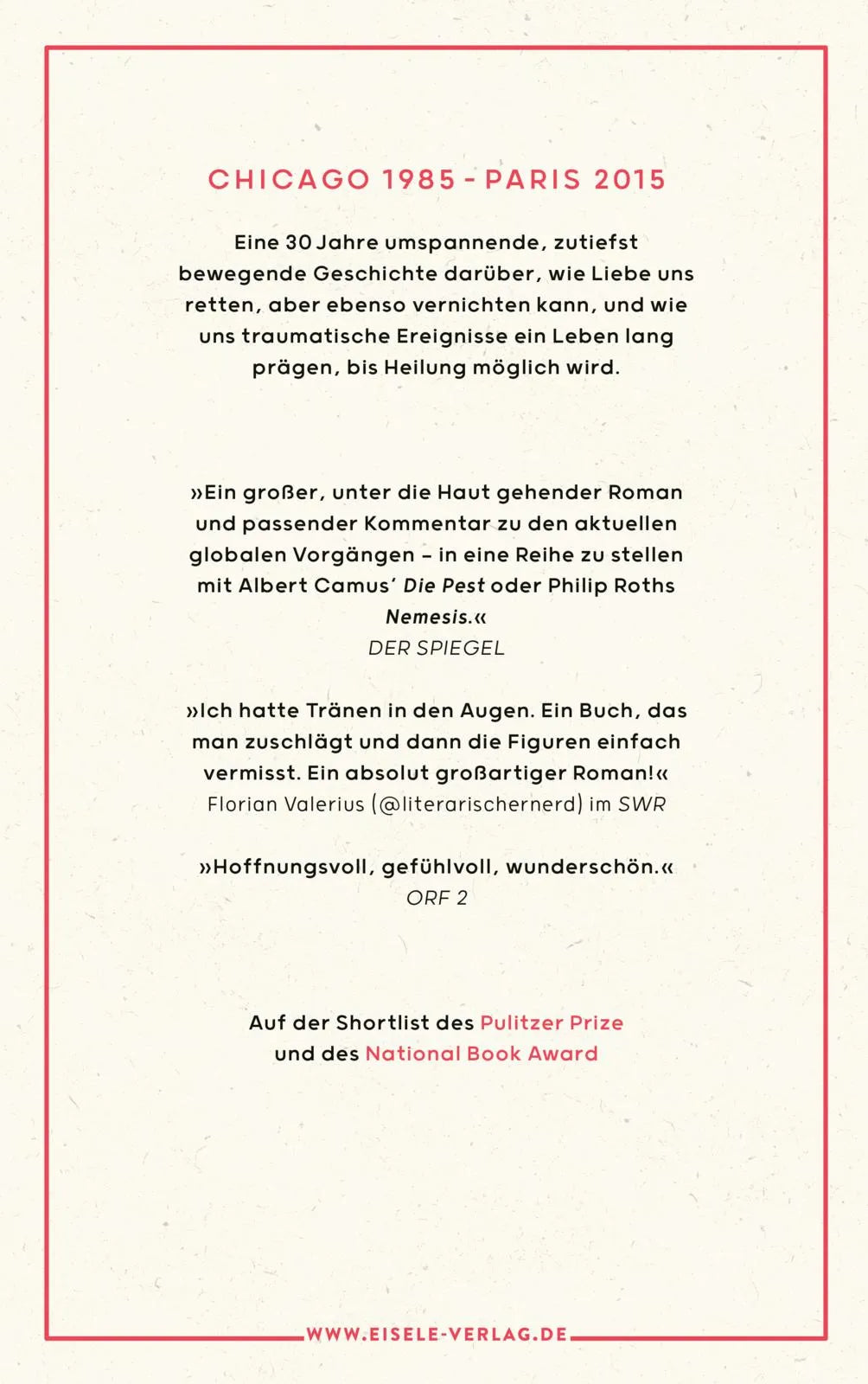 Buchrückseite von 'Die Optimisten' mit Klappentext - Gebundene Ausgabe