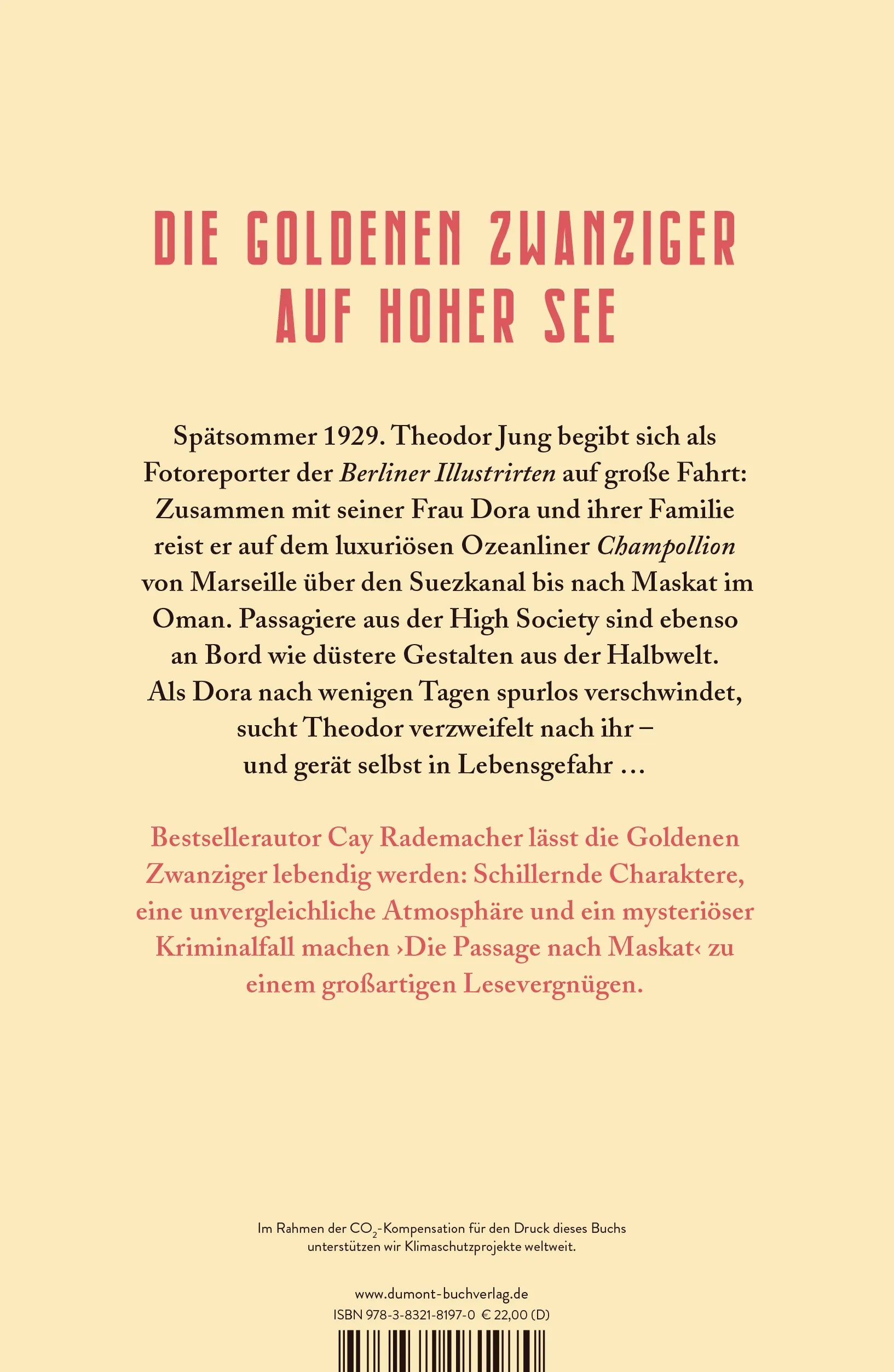 Buchrückseite von 'Die Passage nach Maskat' mit Klappentext - Gebundene Ausgabe