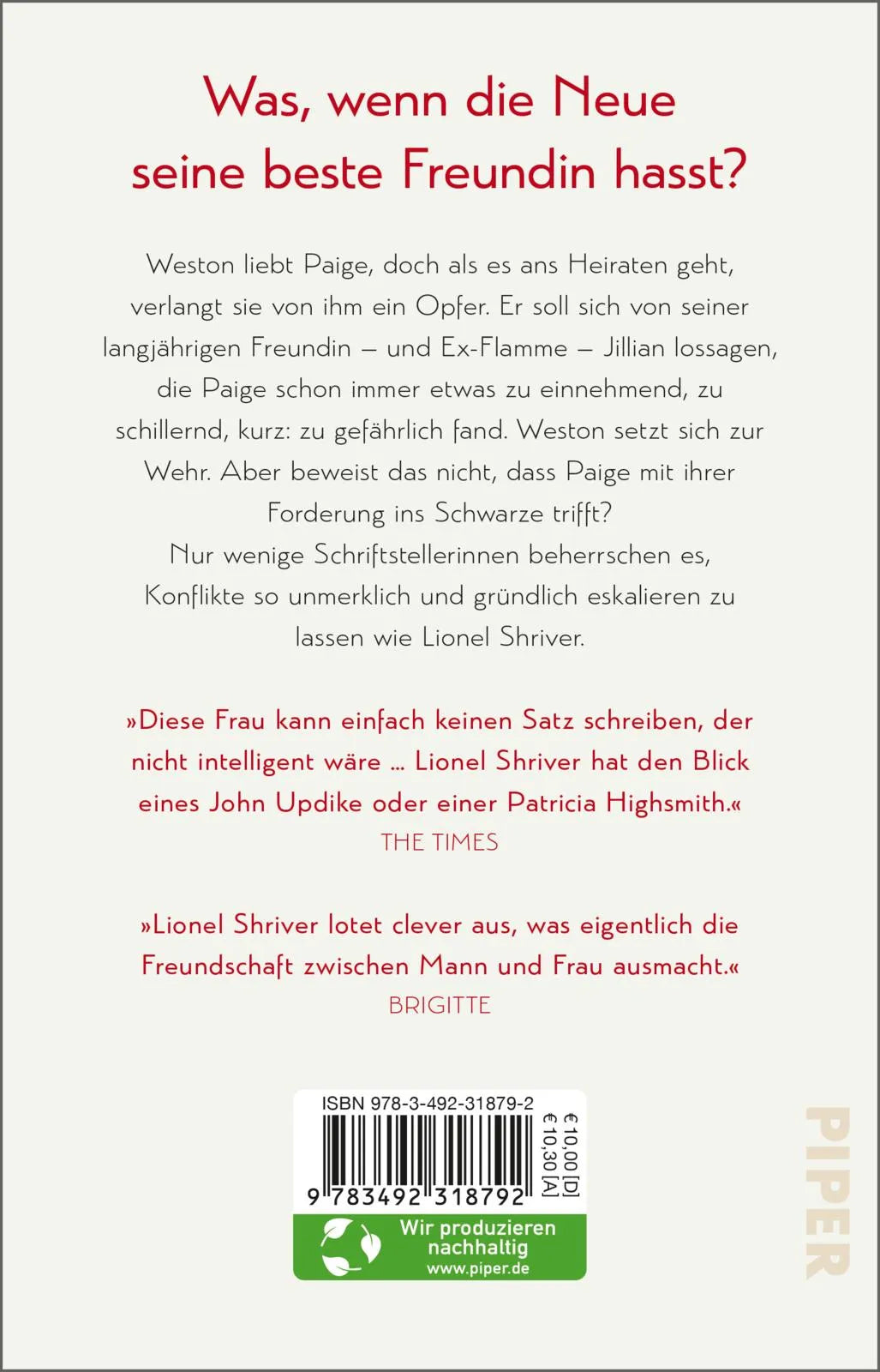 Buchrückseite von 'Die perfekte Freundin' mit Klappentext - Taschenbuch