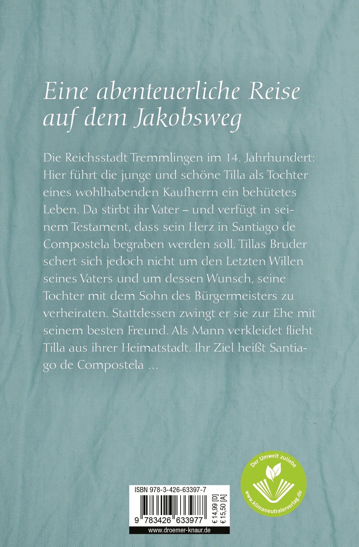 Buchrückseite von 'Die Pilgerin' mit Klappentext - Taschenbuch