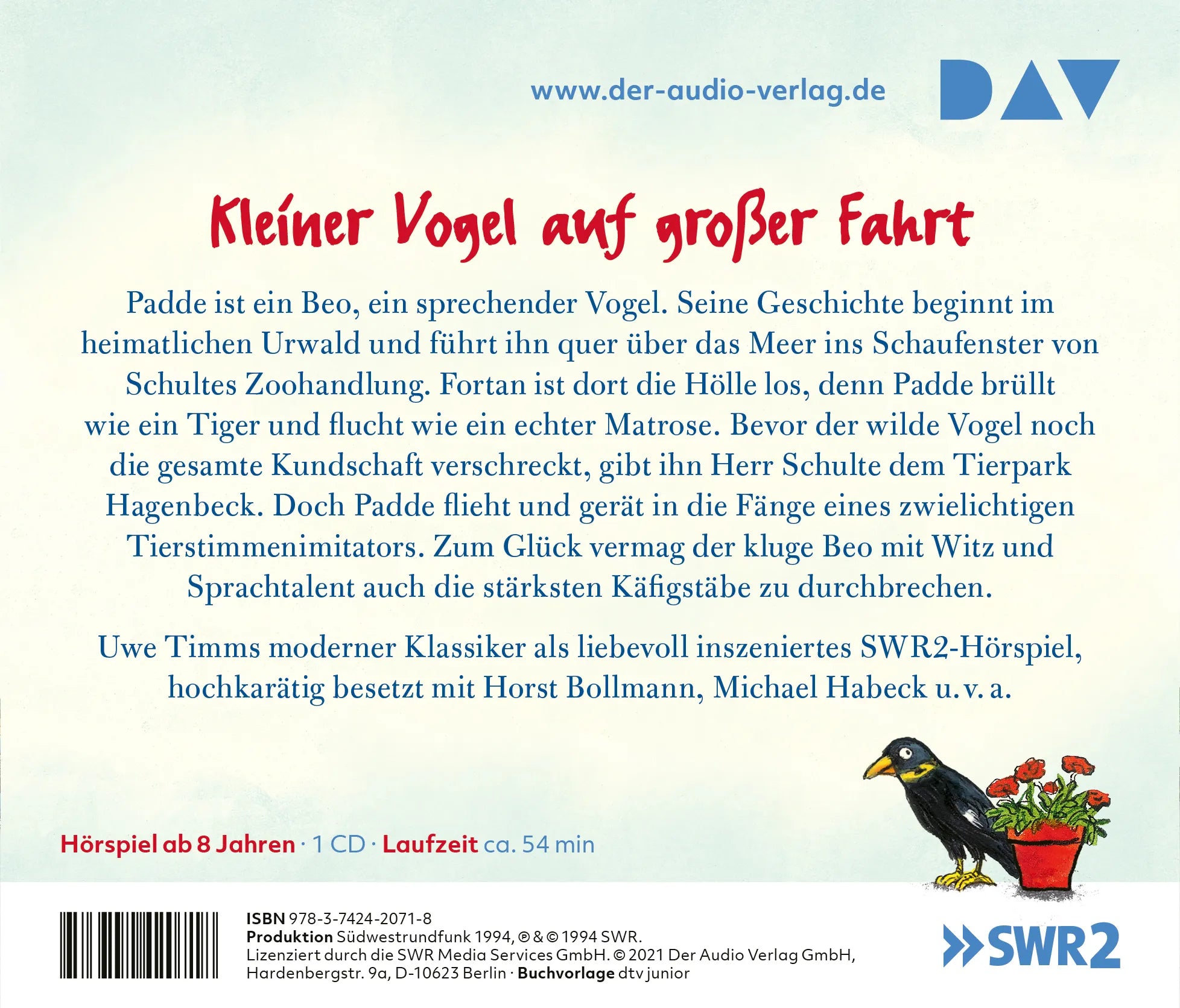 Buchrückseite von 'Die Piratenamsel' mit Klappentext - Hörbuch (CD)