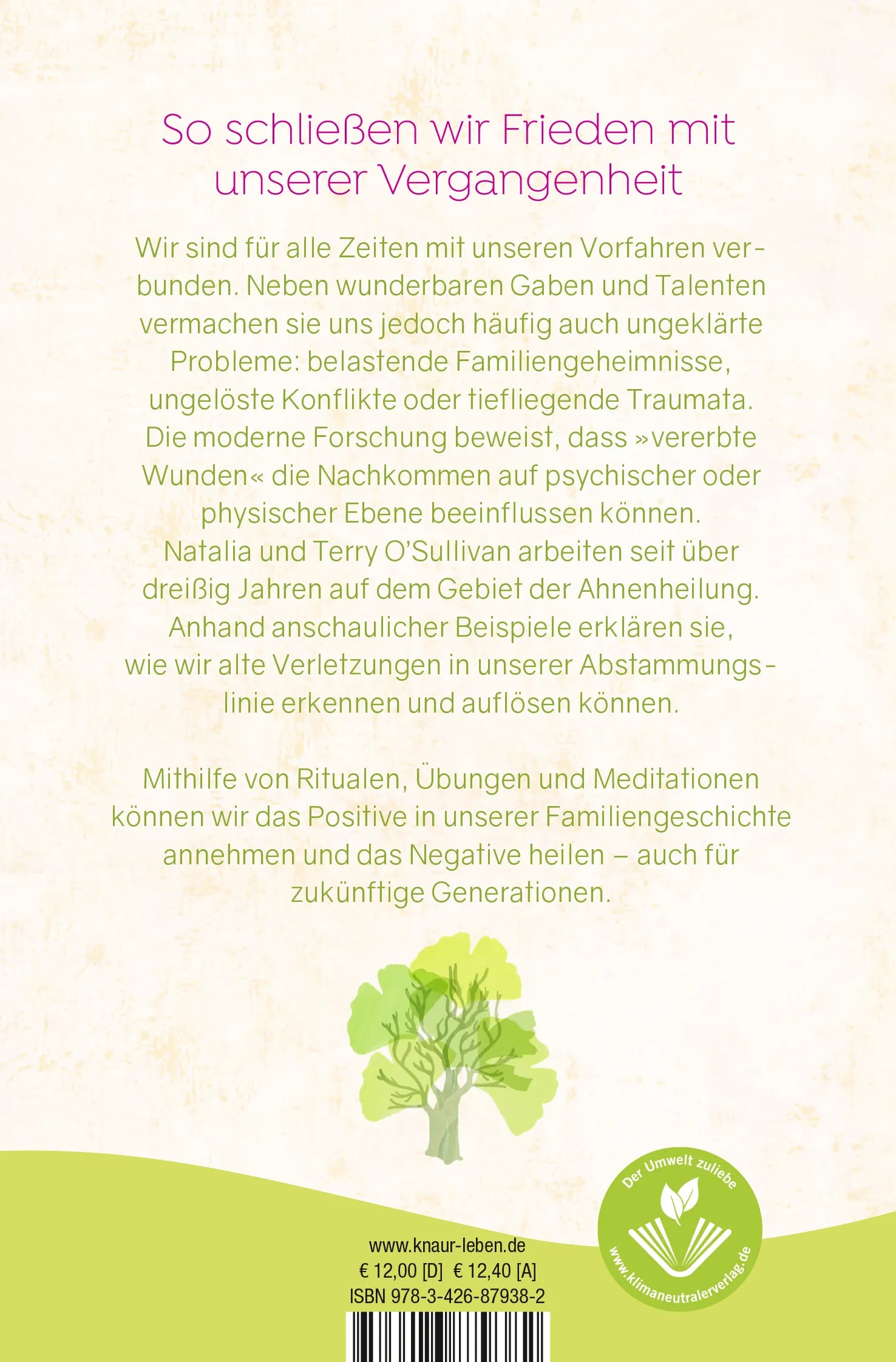 Buchrückseite von 'Die prägende Kraft unserer Ahnen' mit Klappentext - Taschenbuch