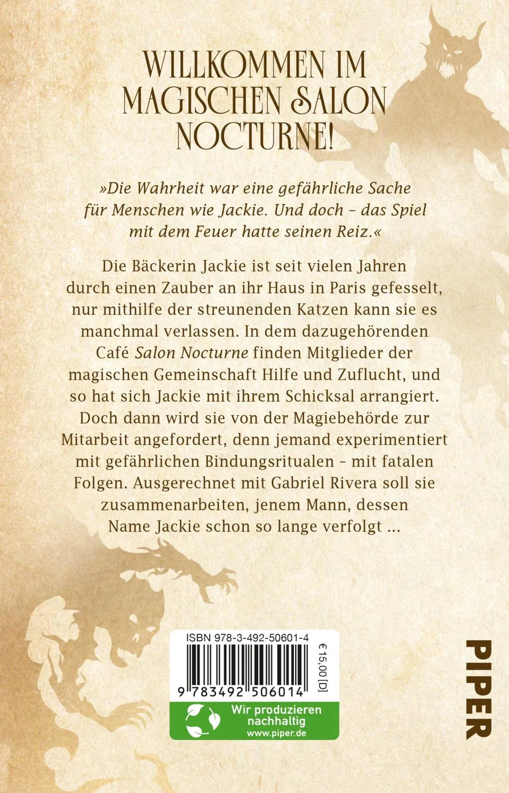 Buchrückseite von 'Die rastlosen Geister des Salon Nocturne' mit Klappentext - Taschenbuch