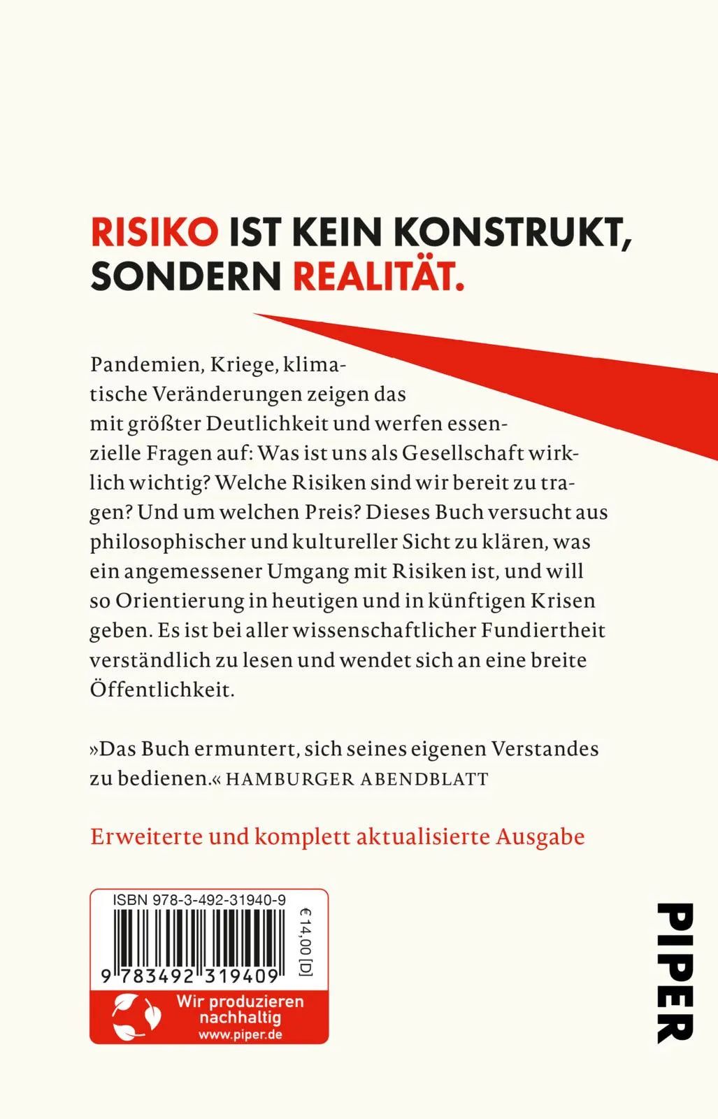 Buchrückseite von 'Die Realität des Risikos' mit Klappentext - Taschenbuch