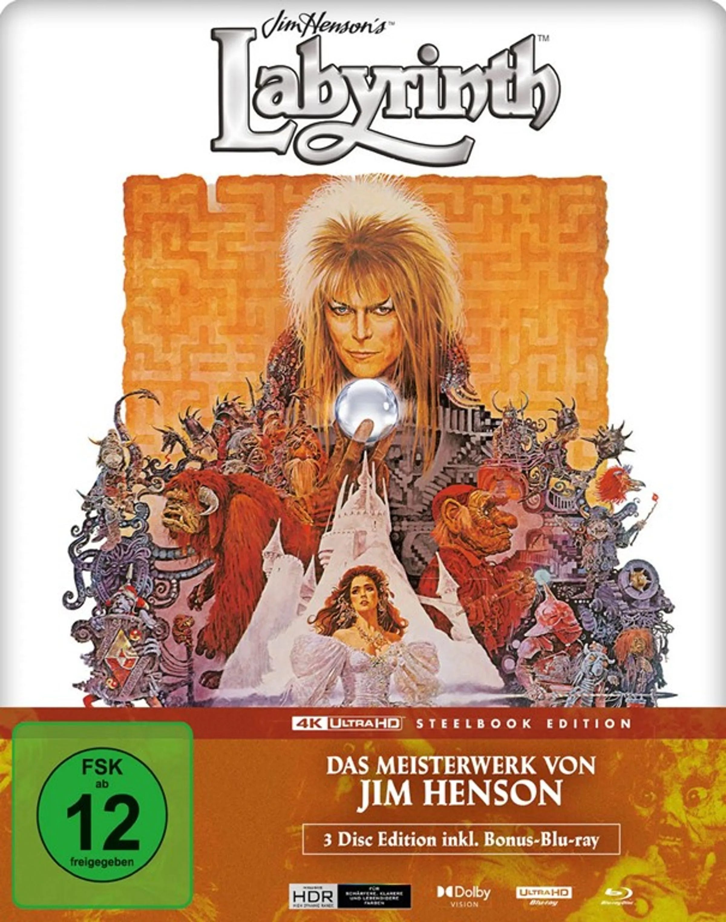 4K UHD Blu-ray-Cover: Die Reise ins Labyrinth. Regie: Jim Henson