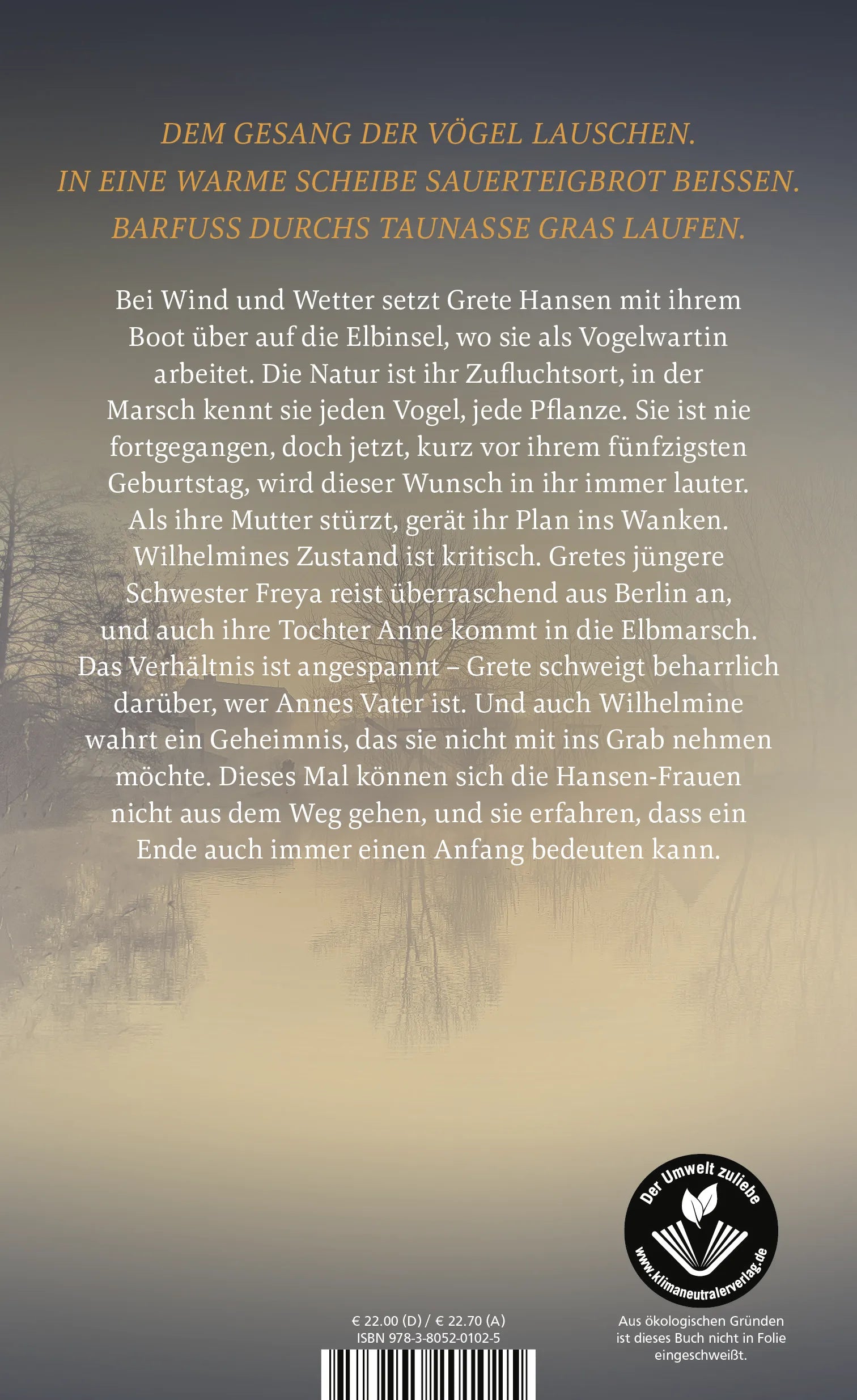 Buchrückseite von 'Die Rückkehr der Kraniche' mit Klappentext - Gebundene Ausgabe