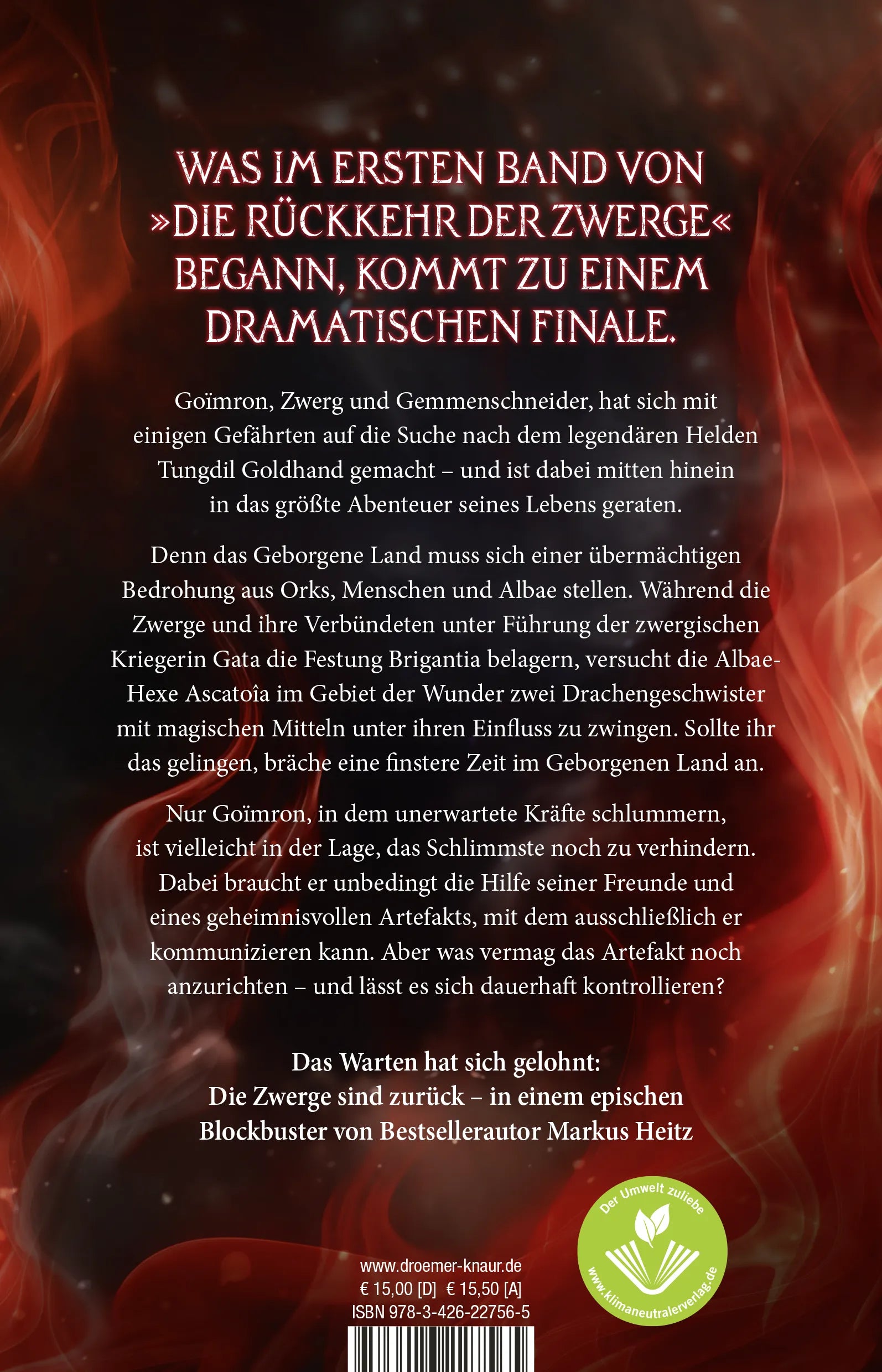 Buchrückseite von 'Die Rückkehr der Zwerge 2' mit Klappentext - Paperback