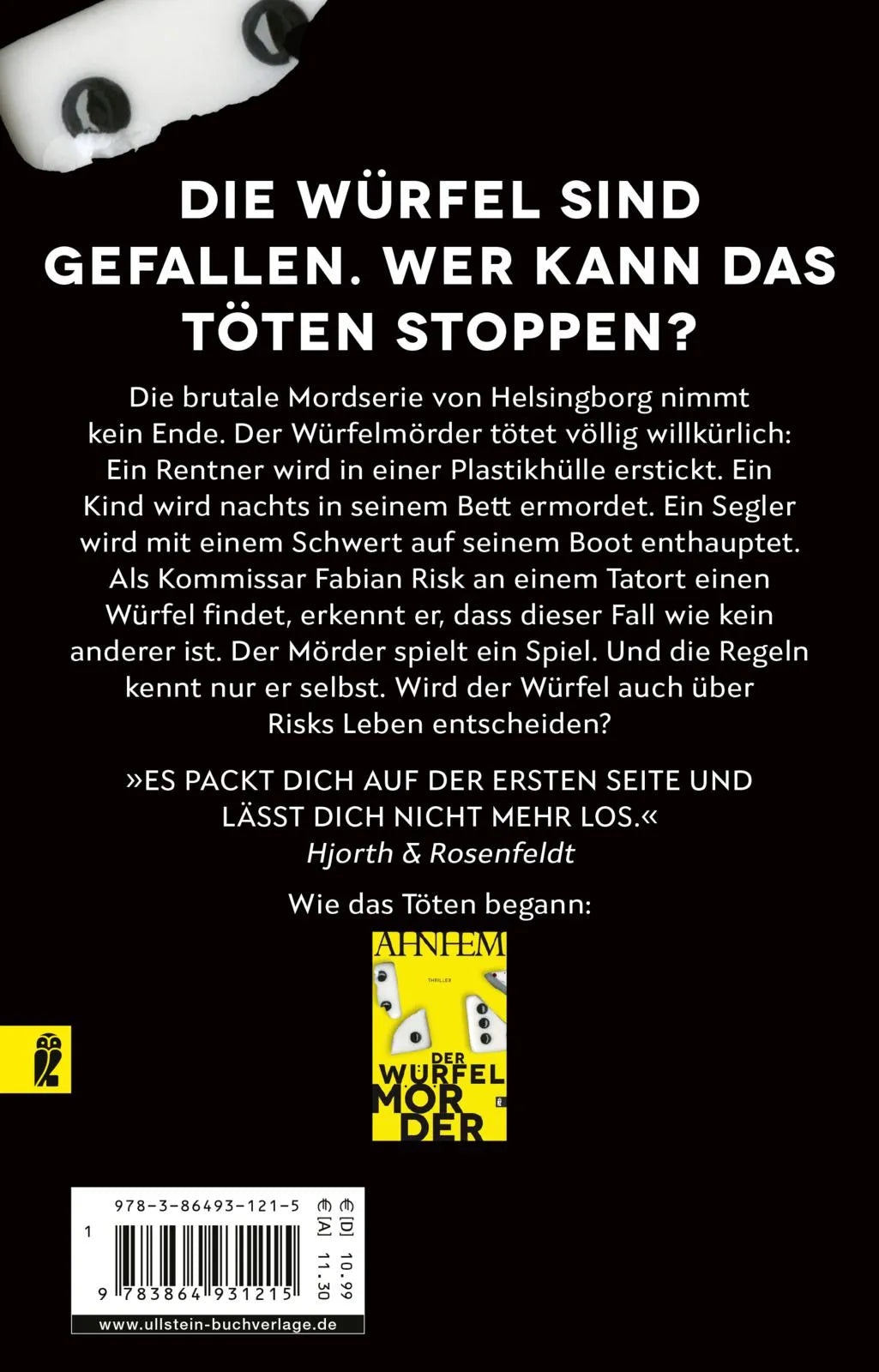 Buchrückseite von 'Die Rückkehr des Würfelmörders' mit Klappentext - Taschenbuch