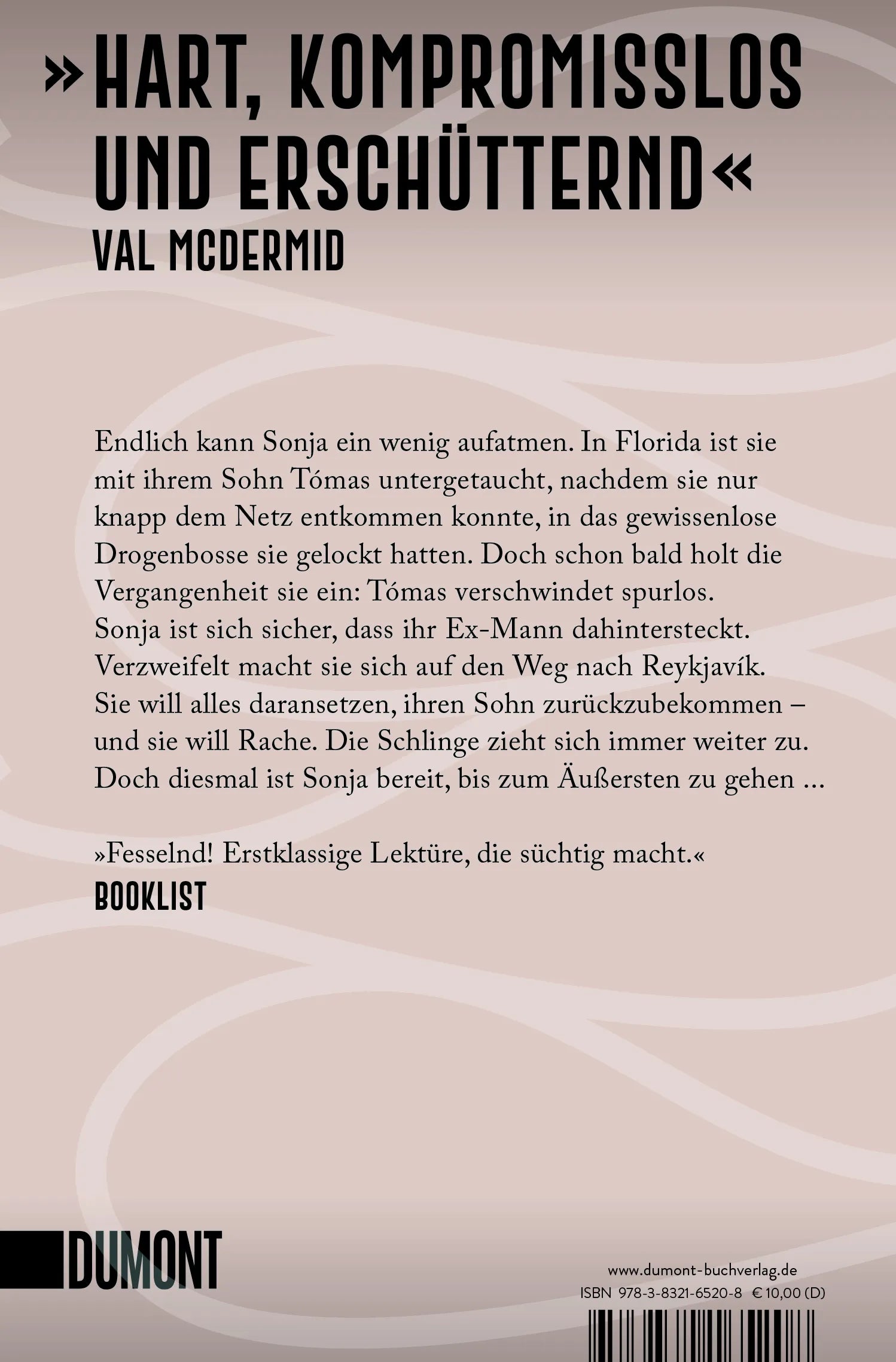 Buchrückseite von 'Die Schlinge' mit Klappentext - Taschenbuch