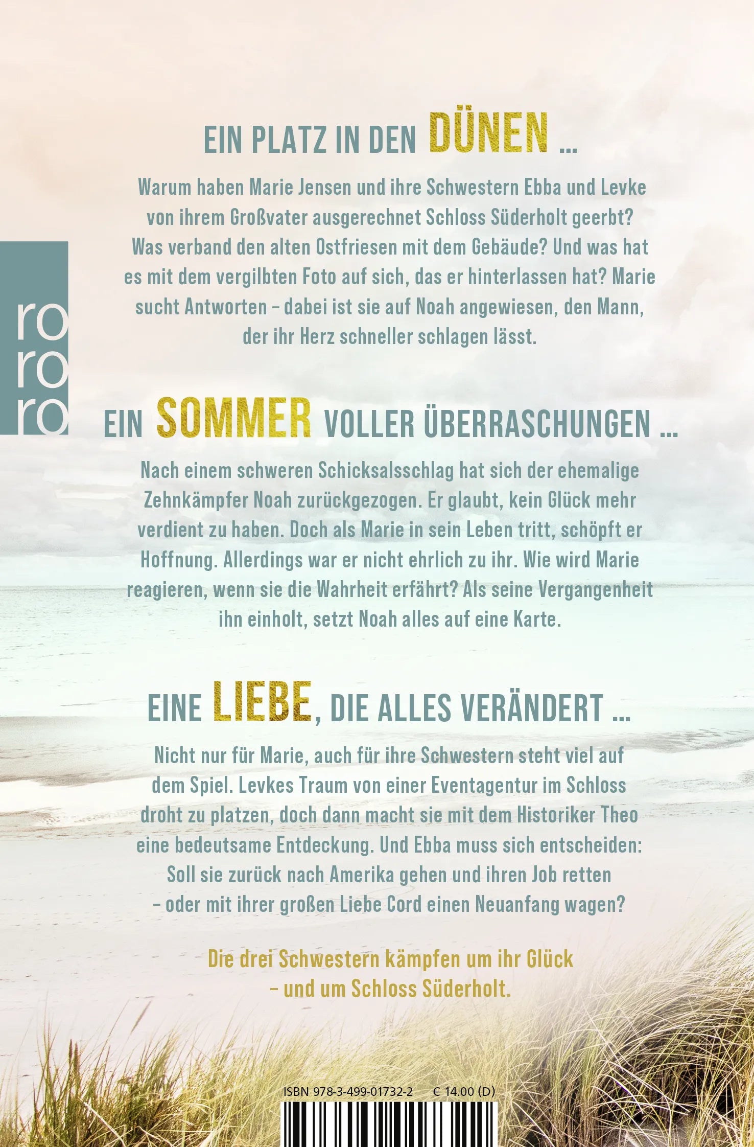 Buchrückseite von 'Die Schloss-Schwestern: Dünensommerliebe' mit Klappentext - Taschenbuch