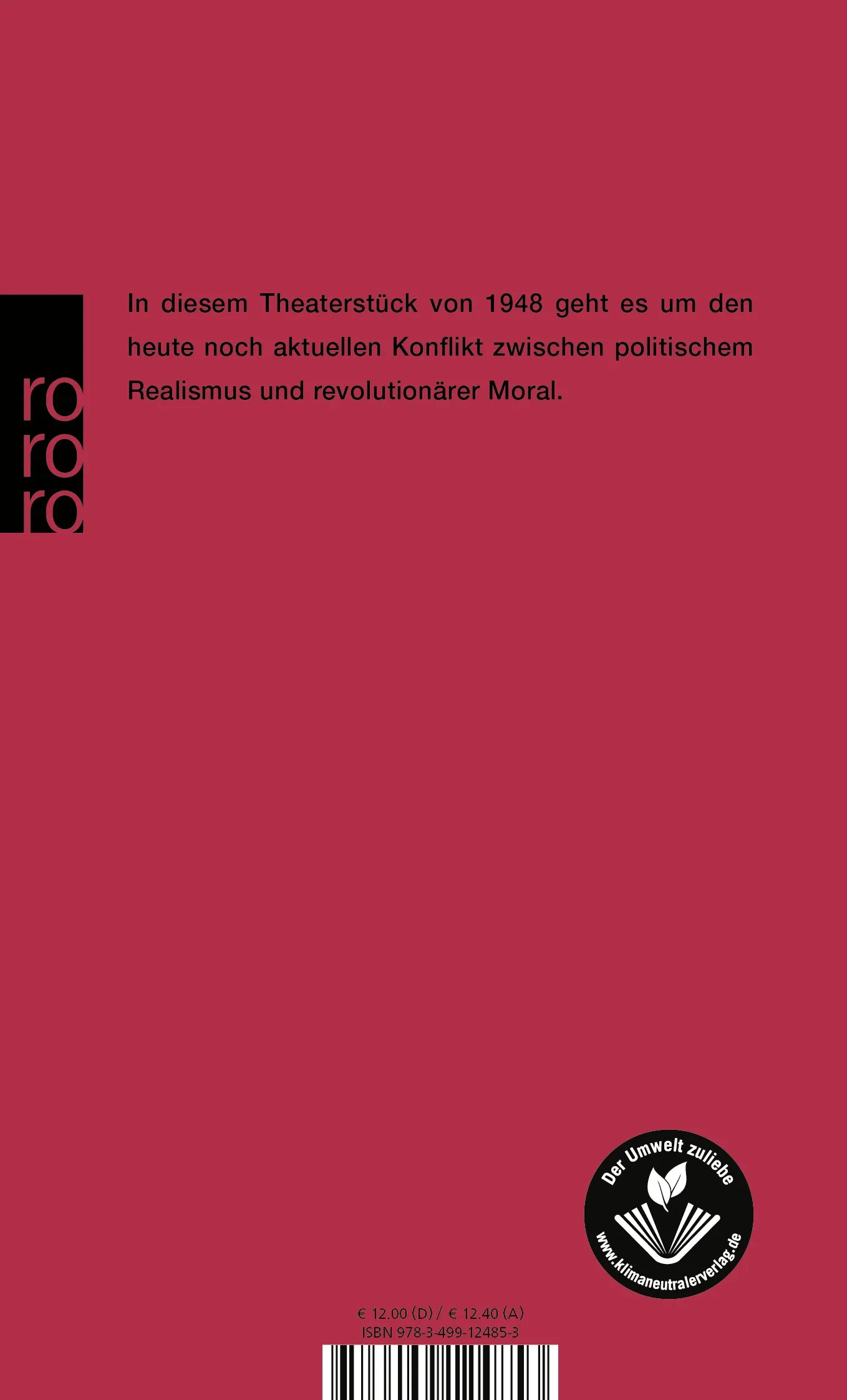 Buchrückseite von 'Die schmutzigen Hände' mit Klappentext - Taschenbuch