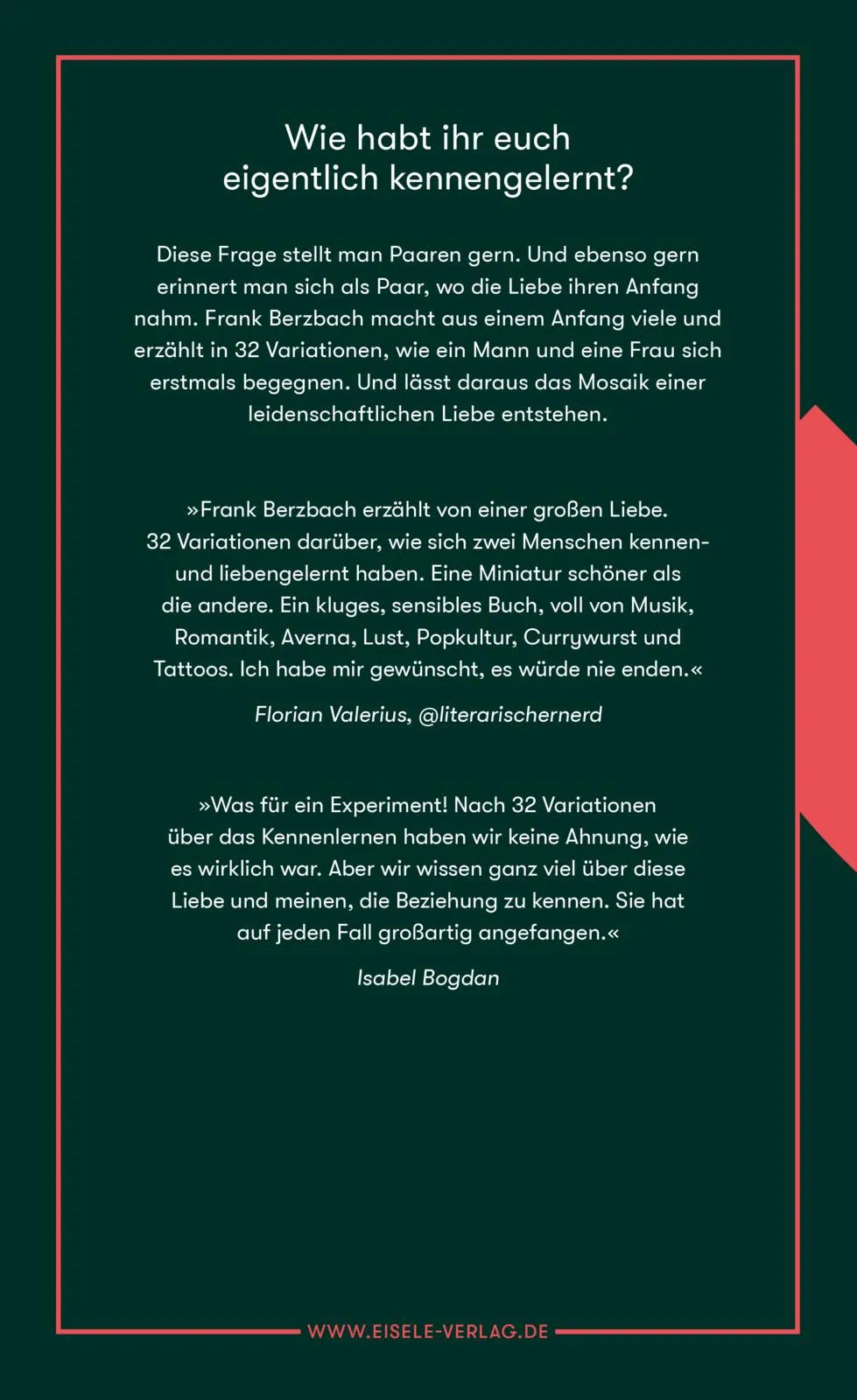 Buchrückseite von 'Die Schönheit der Begegnung' mit Klappentext - Gebundene Ausgabe