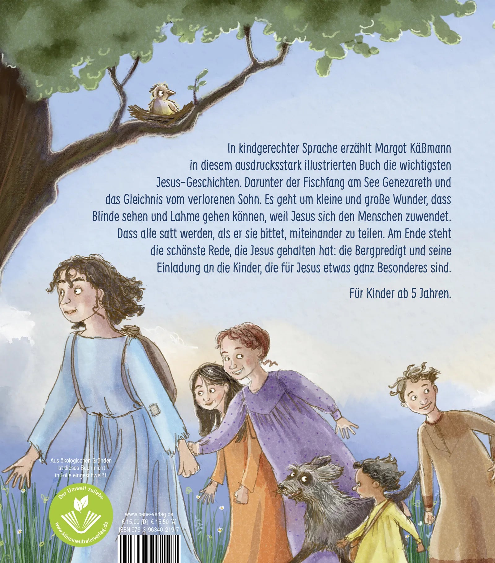 Buchrückseite von 'Die schönsten Jesus-Geschichten' mit Klappentext - Gebundene Ausgabe