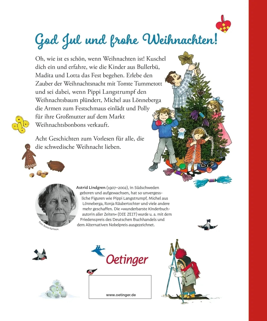 Buchrückseite von 'Die schönsten Weihnachtsgeschichten' mit Klappentext - Gebundene Ausgabe