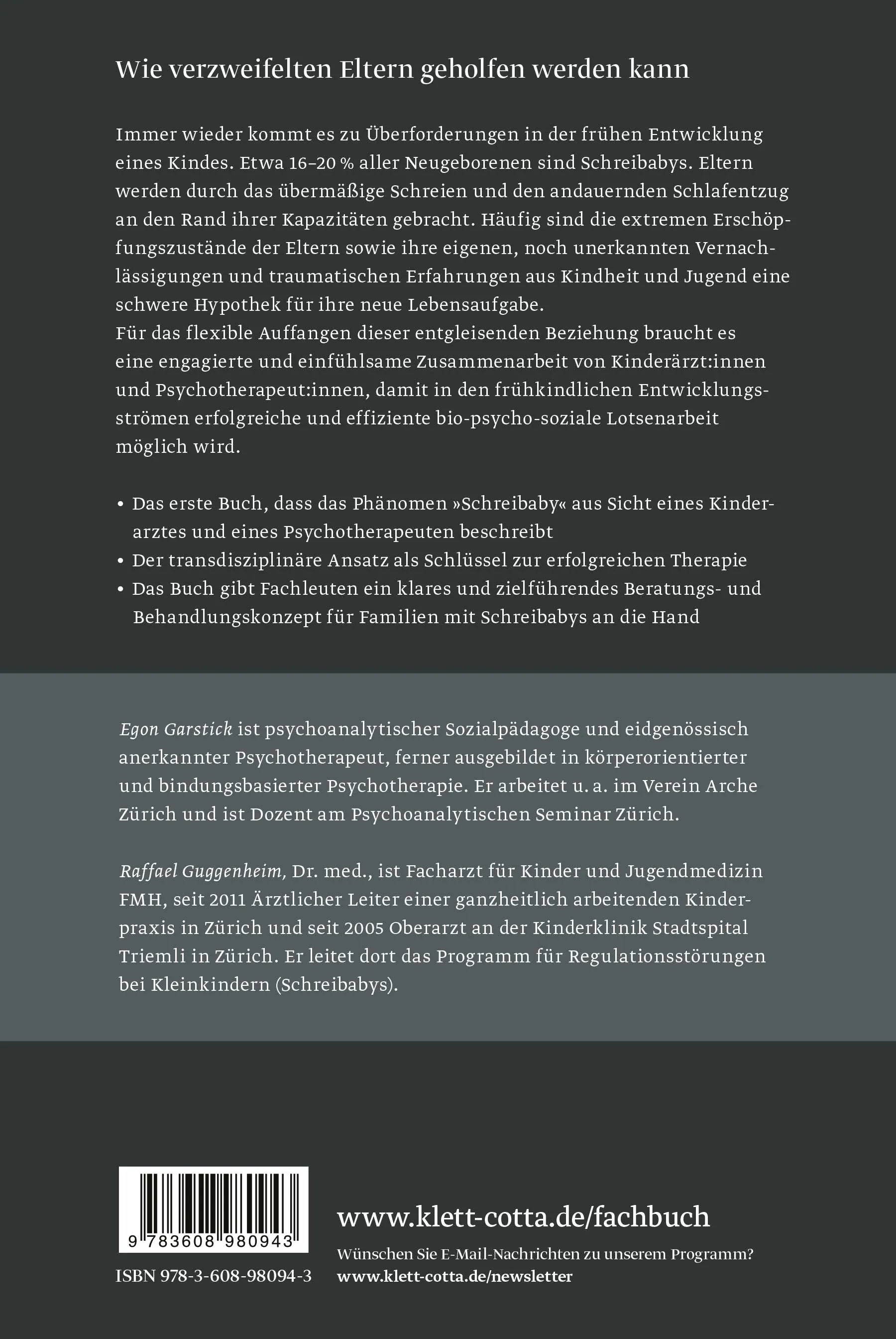 Buchrückseite von 'Die Schreibaby-Sprechstunde' mit Klappentext - Gebundene Ausgabe