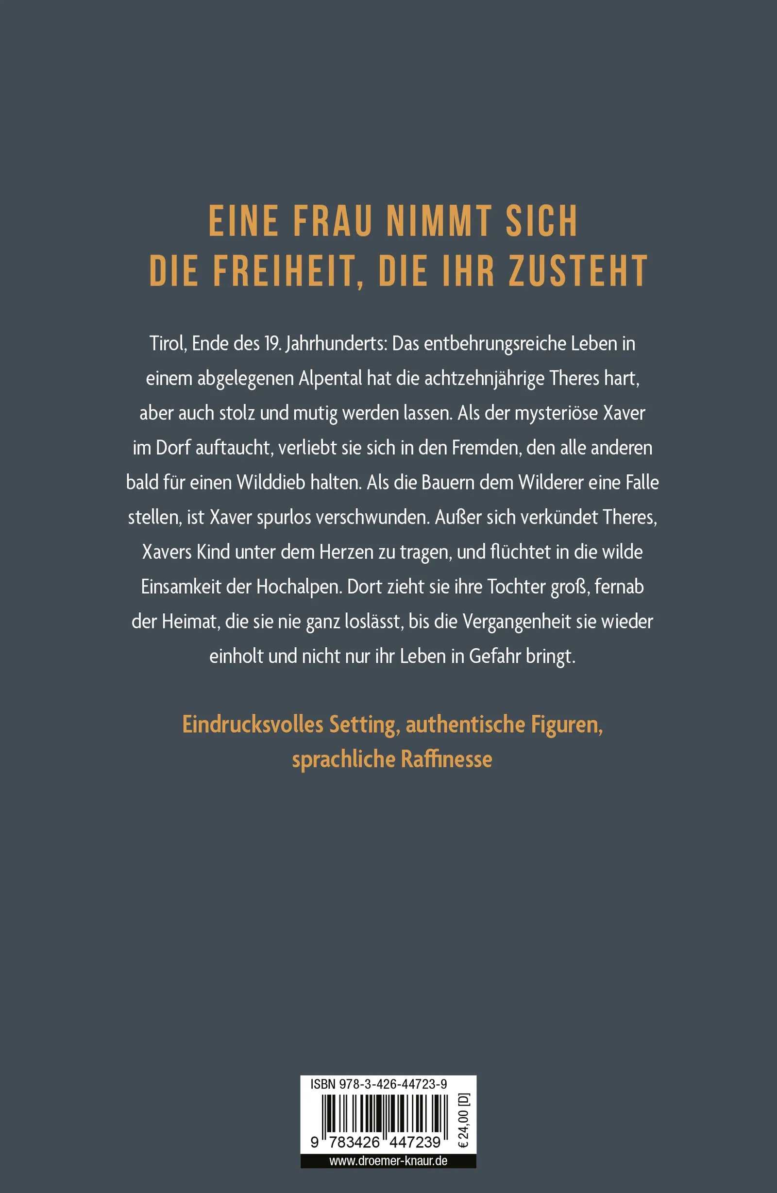 Buchrückseite von 'Die Schwarzgeherin' mit Klappentext - Gebundene Ausgabe