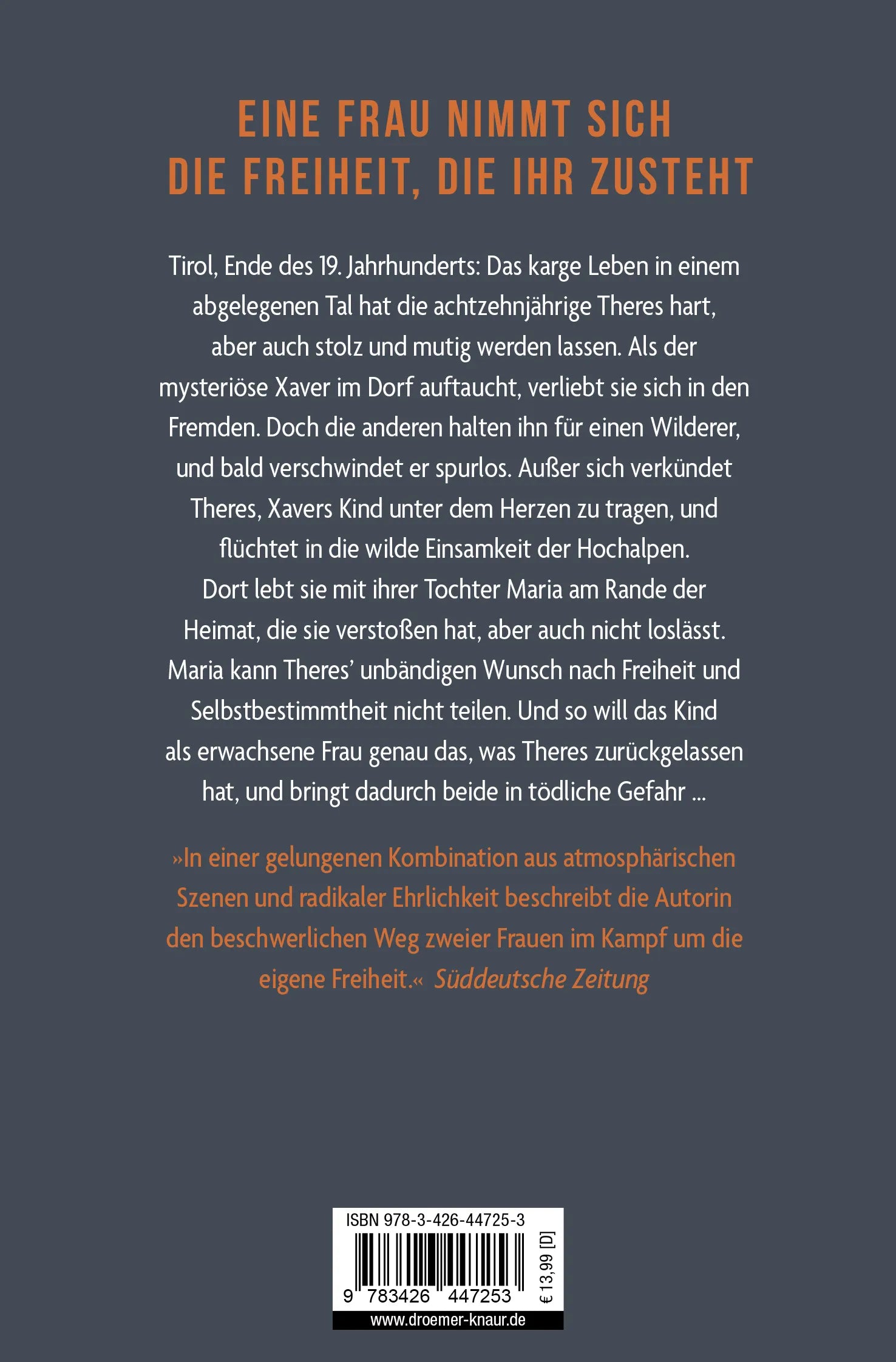Buchrückseite von 'Die Schwarzgeherin' mit Klappentext - Taschenbuch